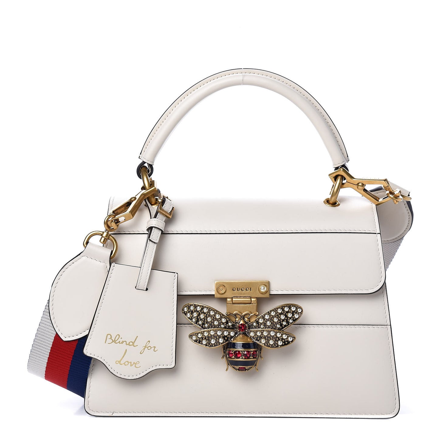 Calfskin Sylvie Web Small Queen Margaret Top Handle Bag White