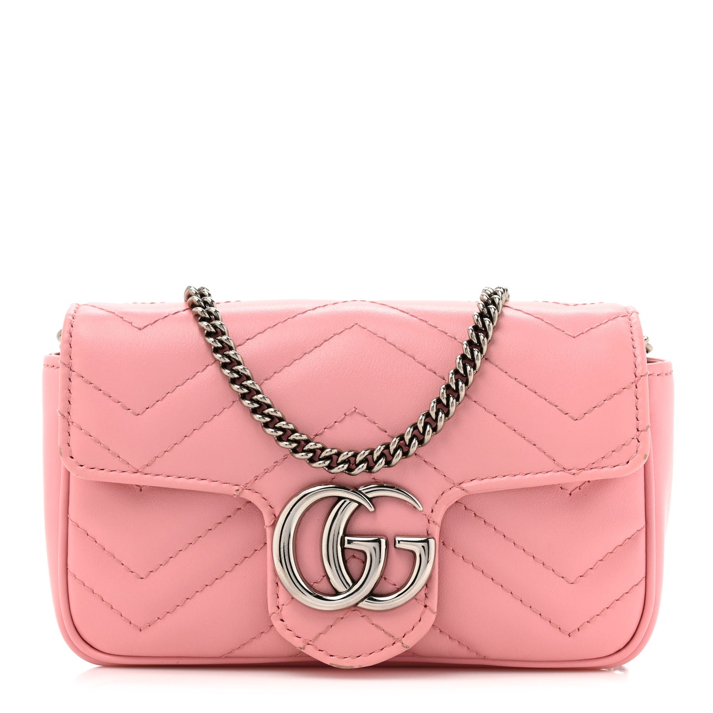 Calfskin Matelasse Super Mini GG Marmont Shoulder Bag Wild Rose