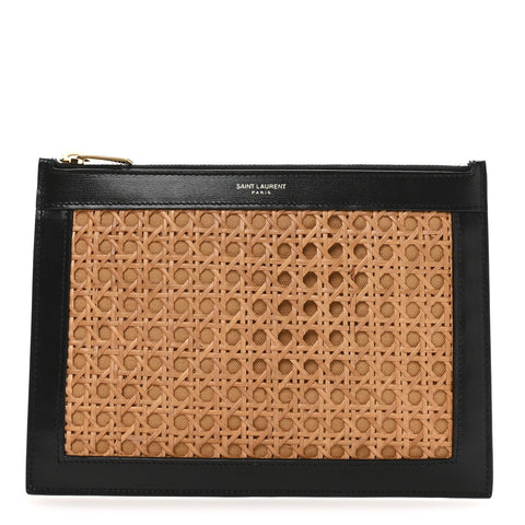 Cane Woven Calfskin Zipped Pouch Black
