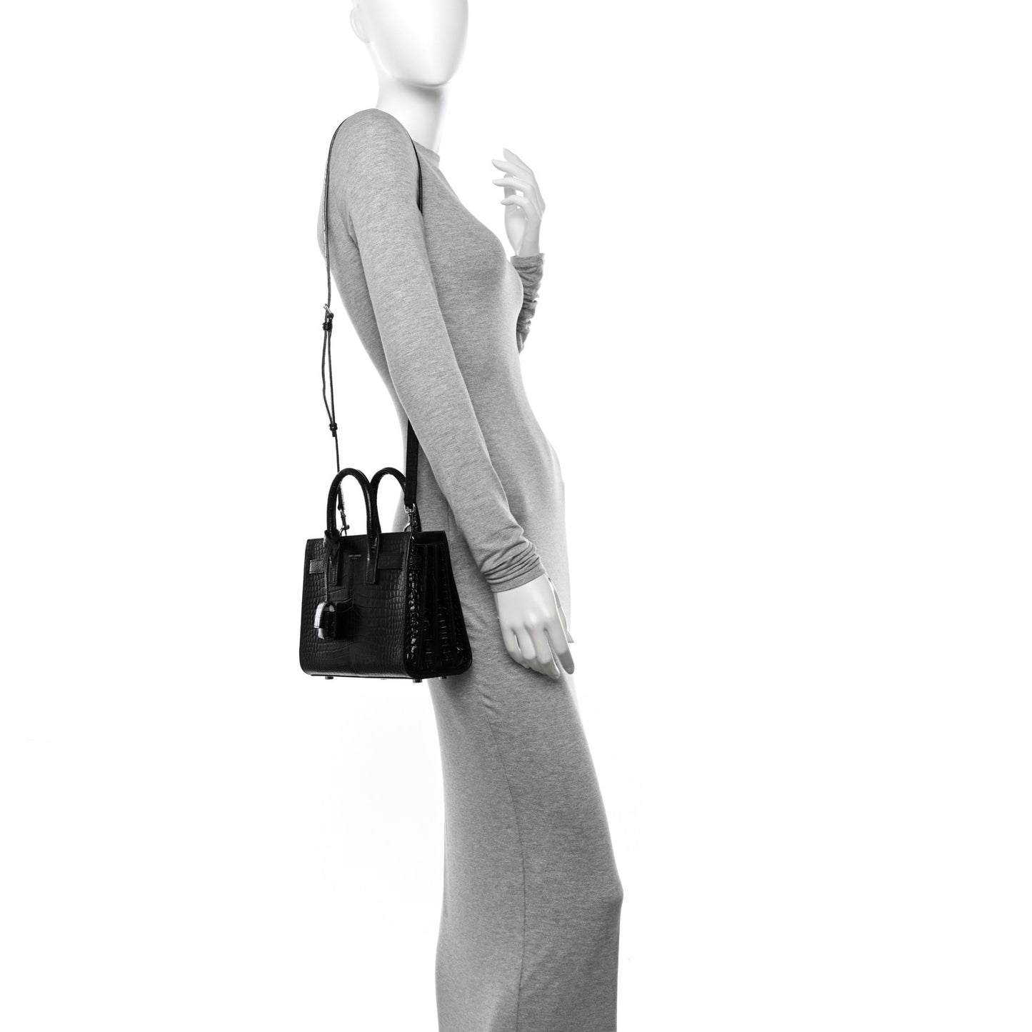 Calfskin Crocodile Embossed Nano Sac De Jour Black