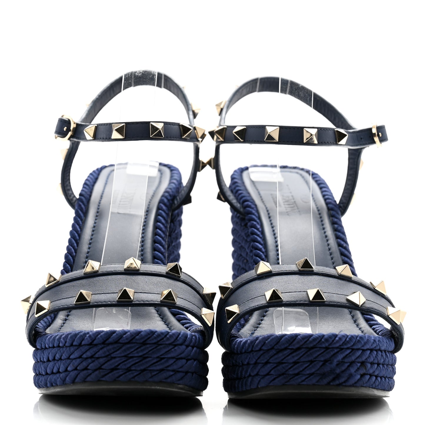 Calfskin Rockstud Torchon Espadrille 25/115mm Wedge Sandals 39 Pure Blue