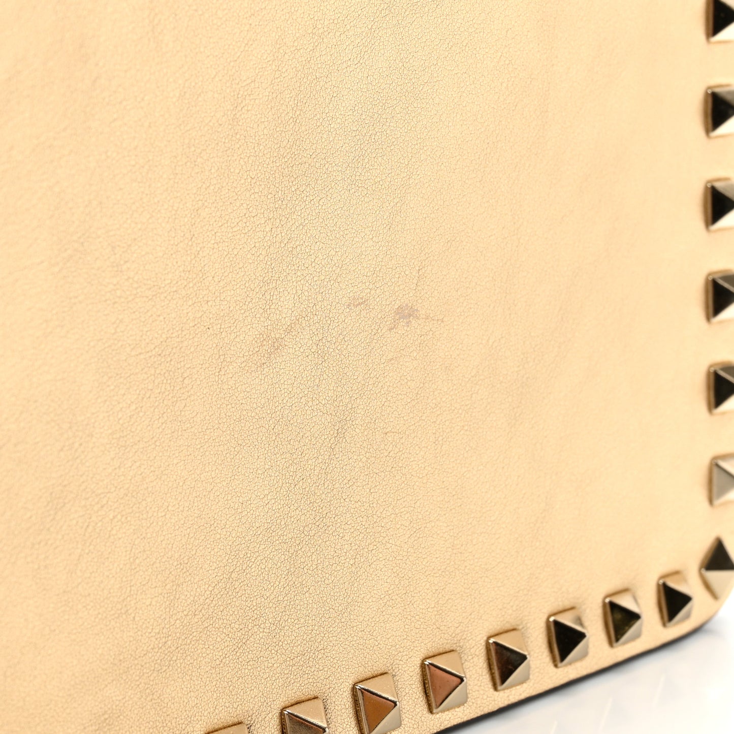 Metallic Calfskin Rockstud Side Slip Wristlet Clutch Gold