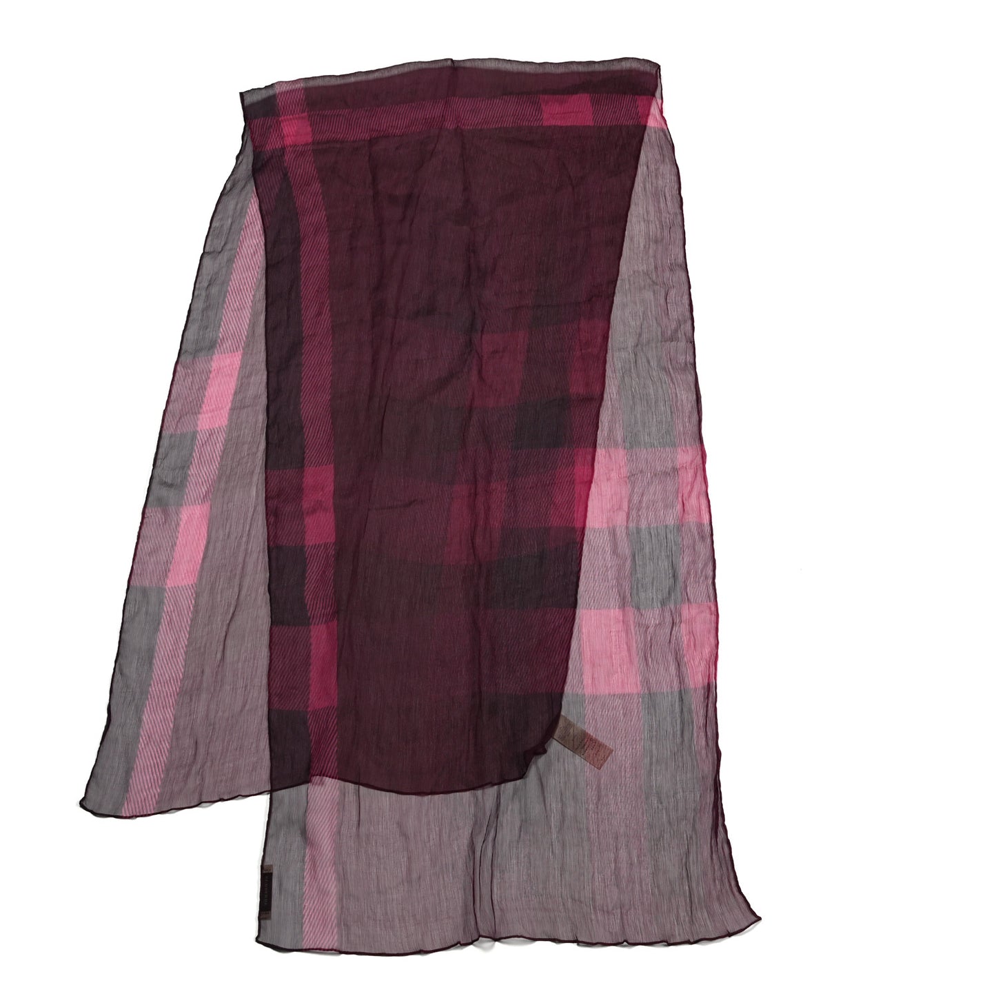 Silk Gauze Giant Check Scarf Claret