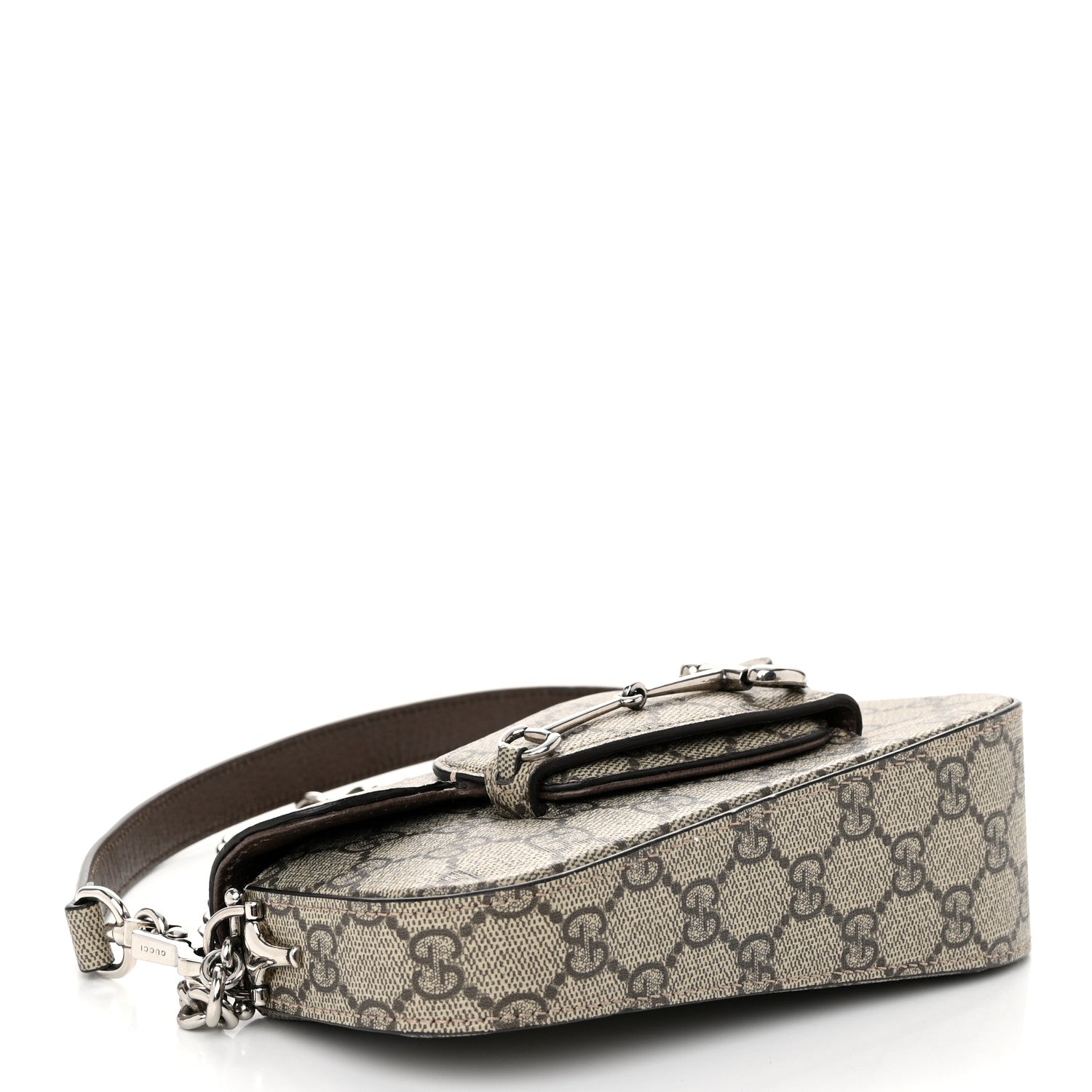 Gucci GG Supreme Monogram Mini Horsebit 1955 Asymmetric Shoulder Bag Beige Ebony 4 of 10