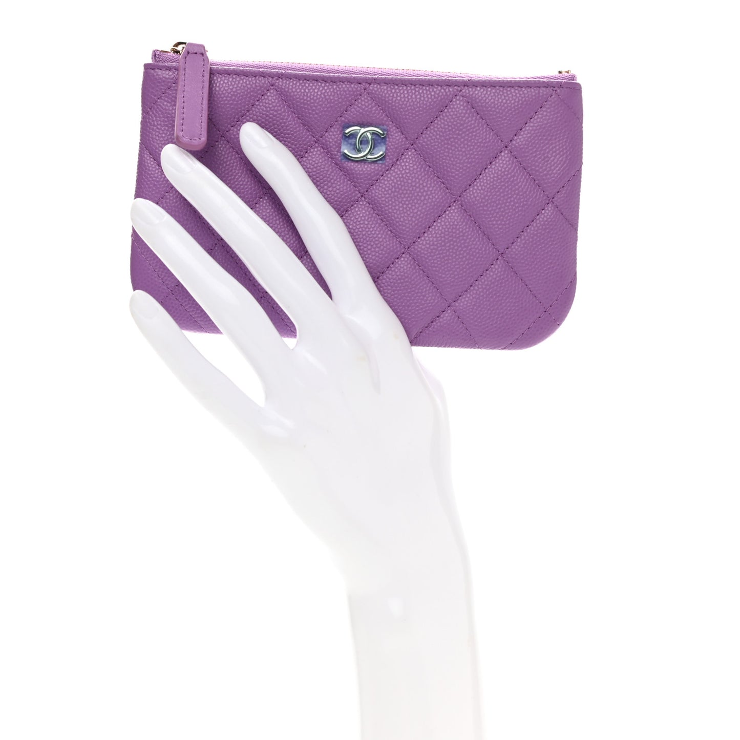 Caviar Quilted Small Cosmetic Case Purple