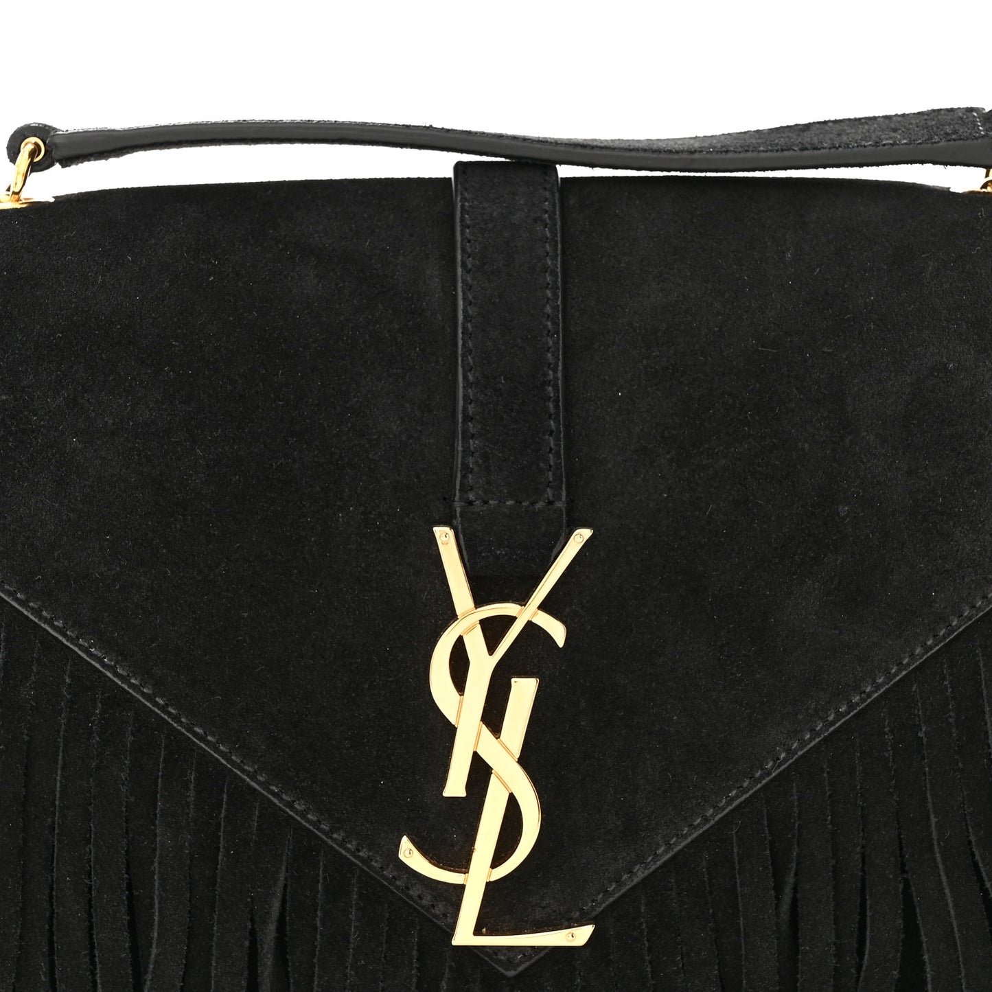 Suede Fringe Small Monogram Satchel Black