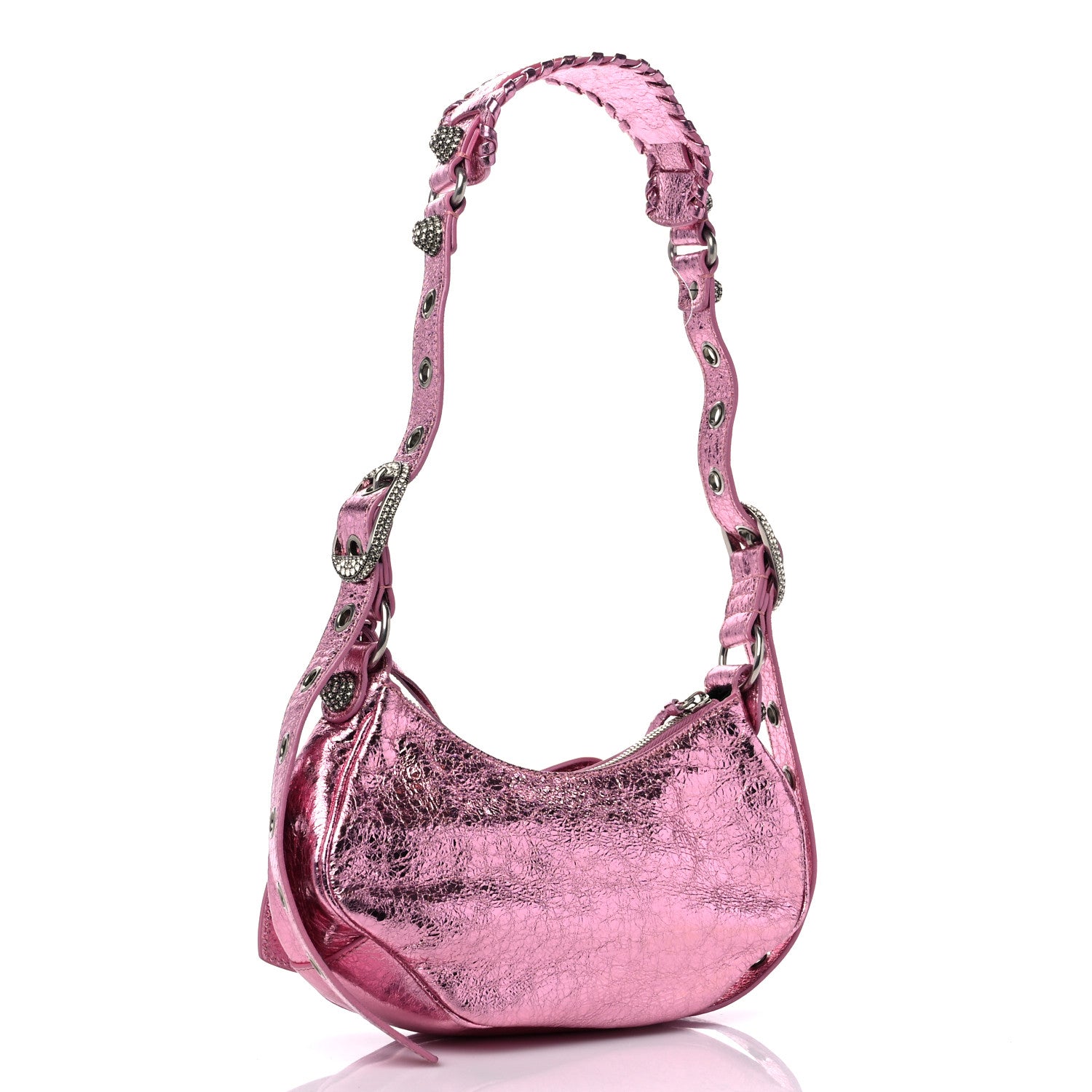 Balenciaga Metallic Agneau Arena Crystal Le Cagole Shoulder Bag XS Met Pink 4 of 9