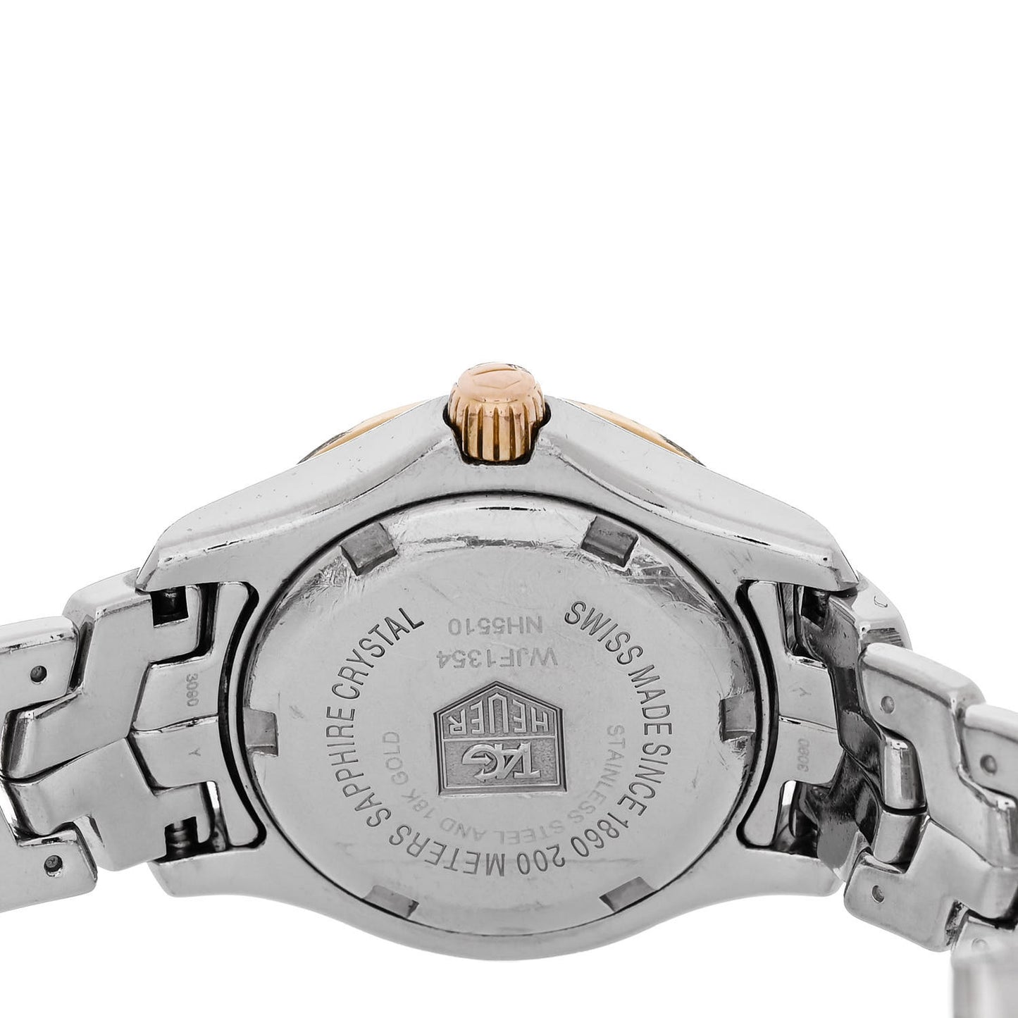 Stainless Steel 18K Yellow Gold Diamond Mother of Pearl 27mm Link Quartz Watch WJF1354
