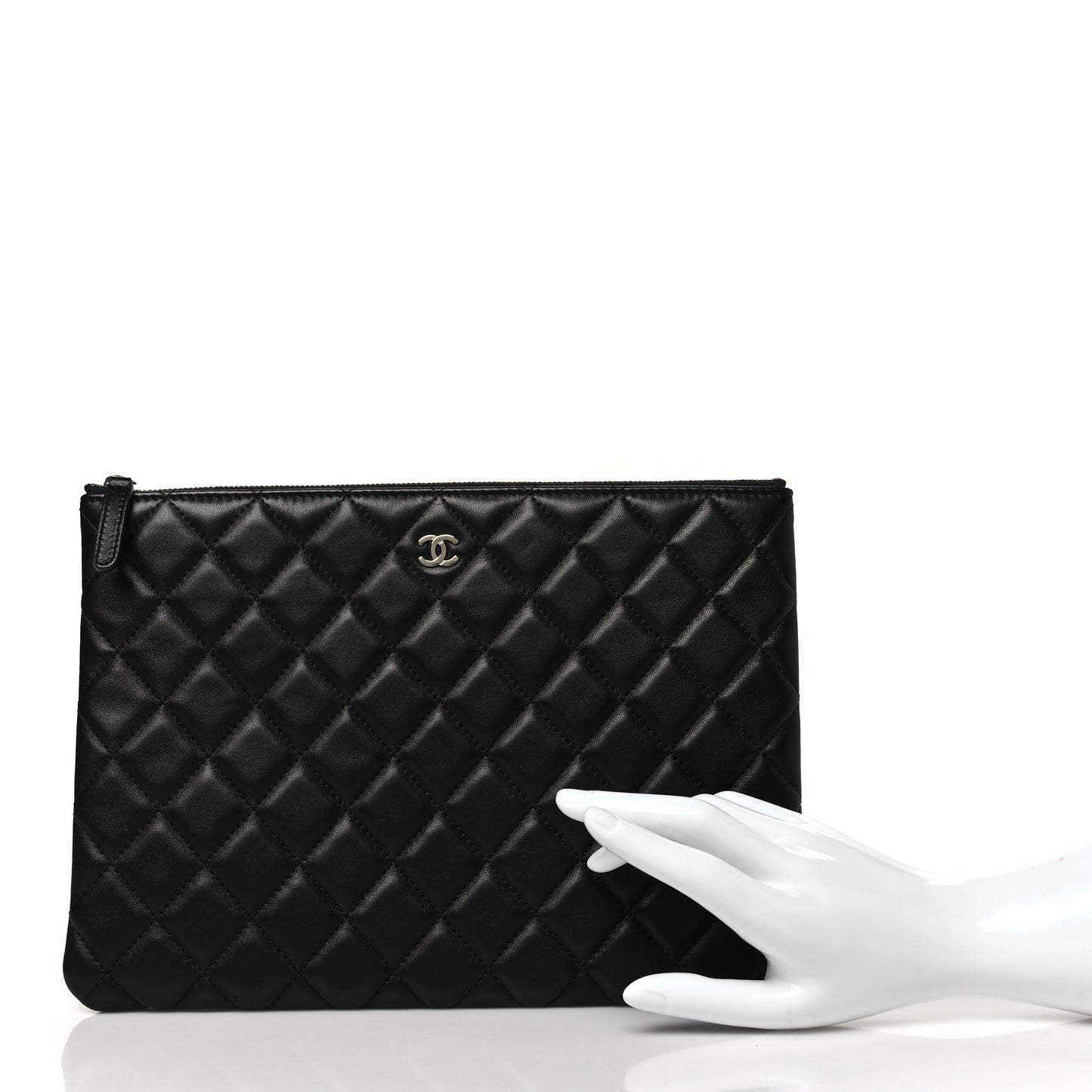 Lambskin Quilted Medium Cosmetic Case Black