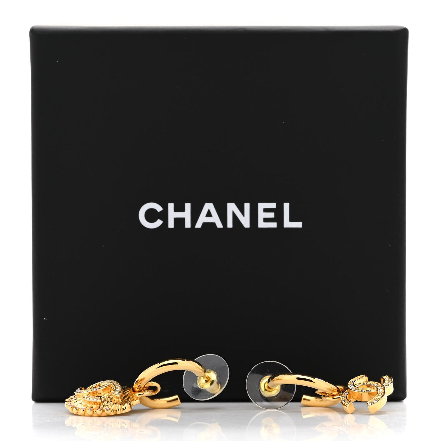 Crystal CC Shell Hoop Earrings Gold Pink