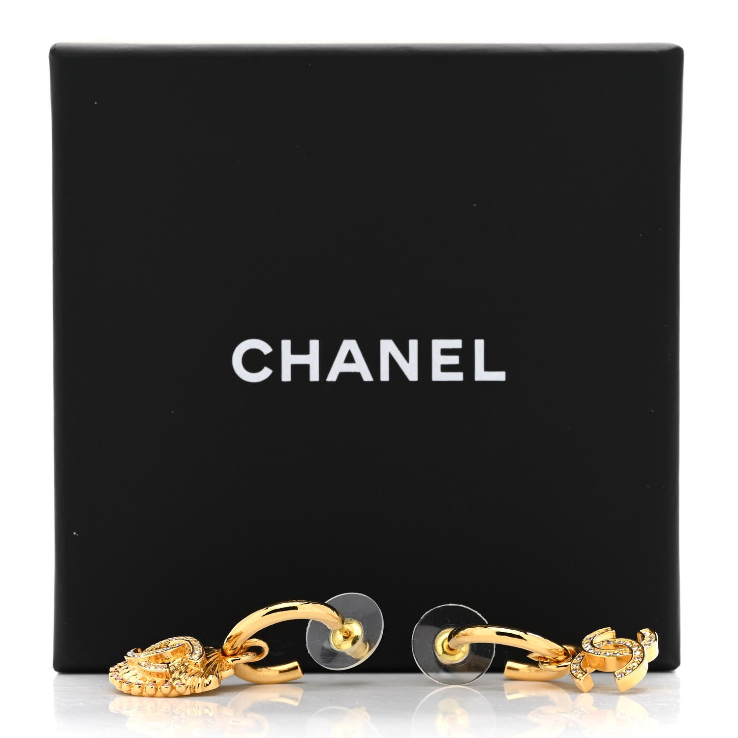 Chanel Crystal CC Shell Hoop Earrings Gold Pink 5 of 5