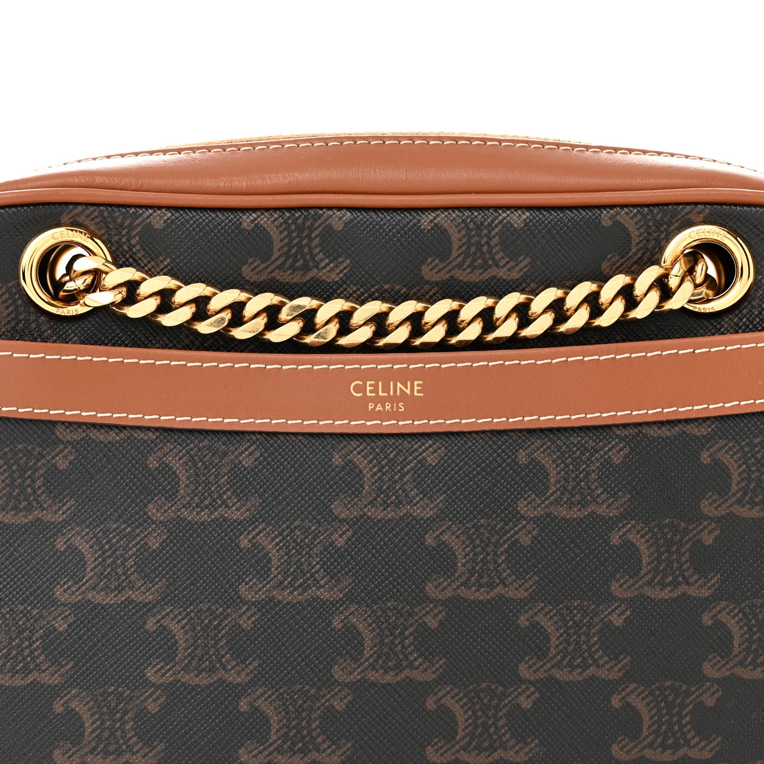 Celine Triomphe Canvas Calfskin Medium Patapans Tan 9 of 11
