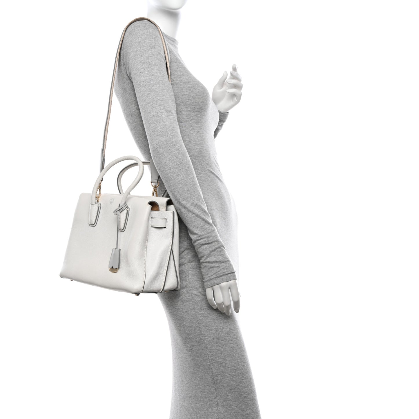 Grained Calfskin Medium Milla Tote White