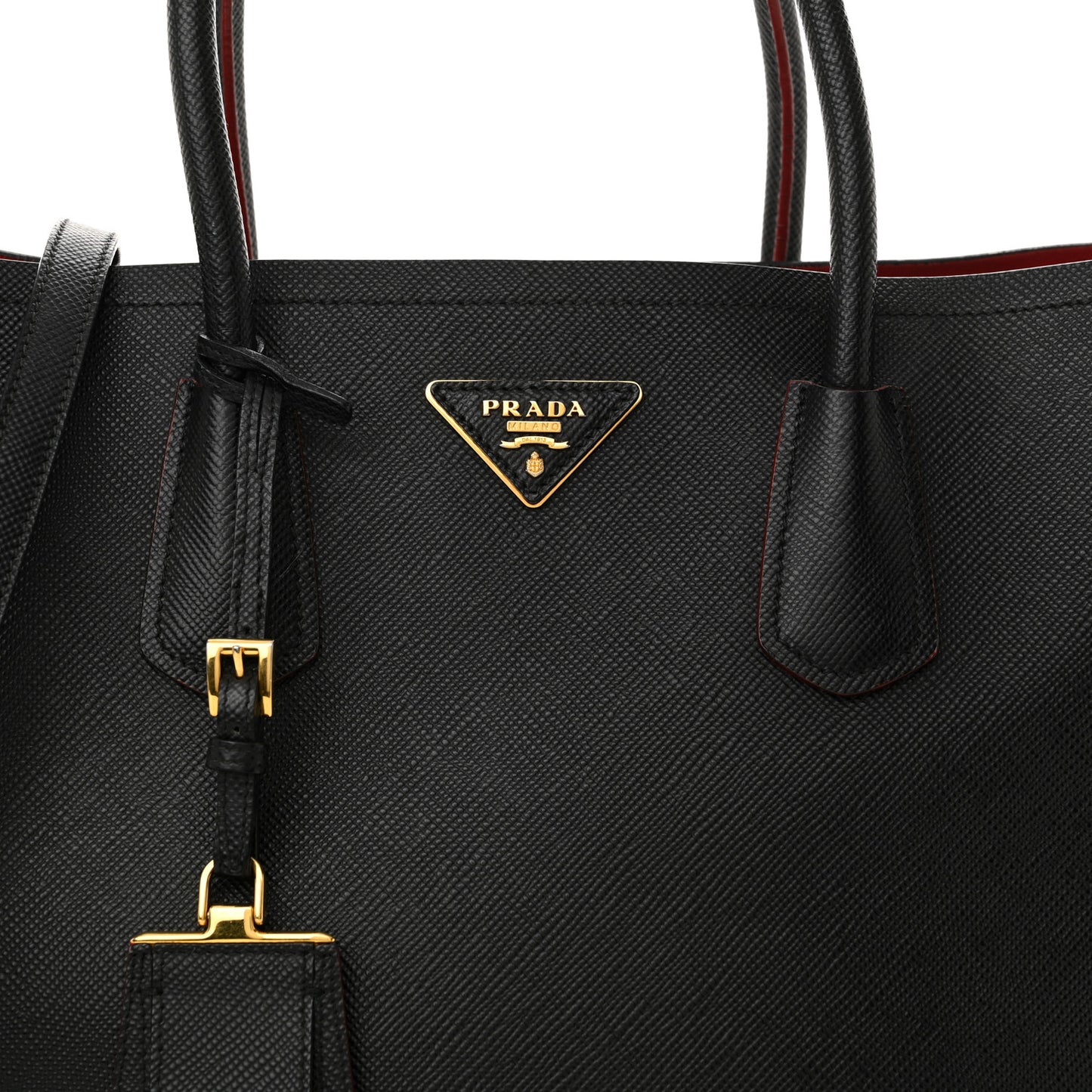 Saffiano Cuir Medium Double Bag Black Fuoco