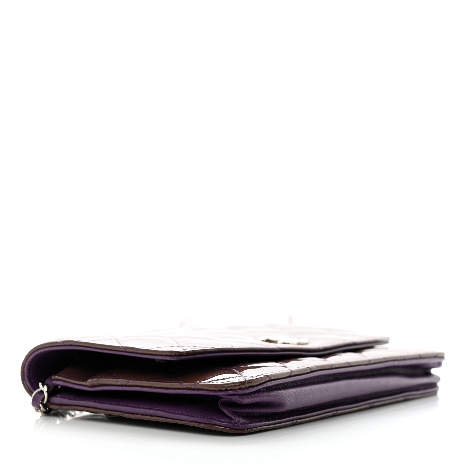 Chanel Patent Quilted Brilliant Wallet On Chain WOC Violet 4 of 12