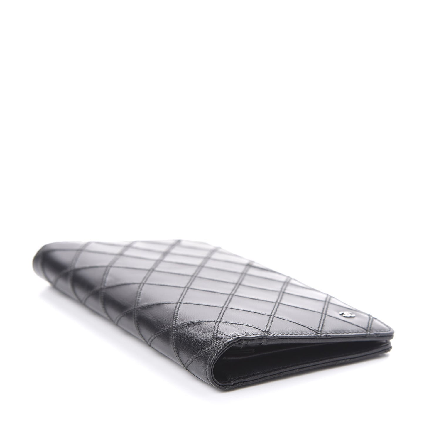Calfskin Diamond Stitched Wallet Black