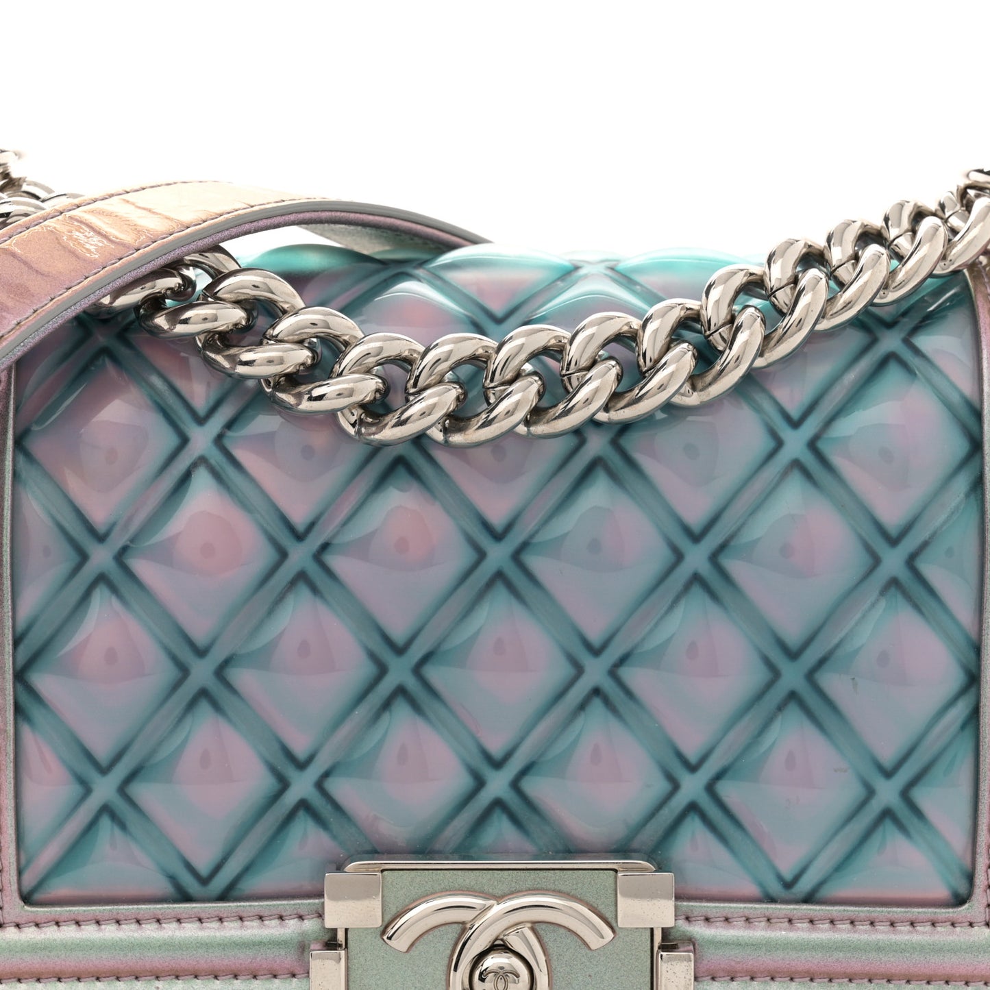 Iridescent Patent Calfskin PVC Quilted Small Boy Flap Light Purple