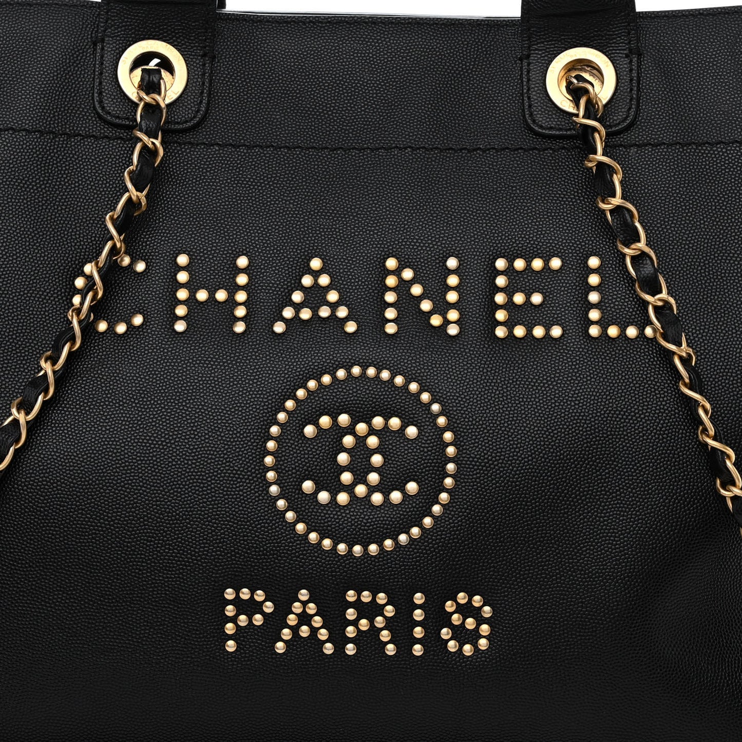 Caviar Medium Studded Deauville Tote Black