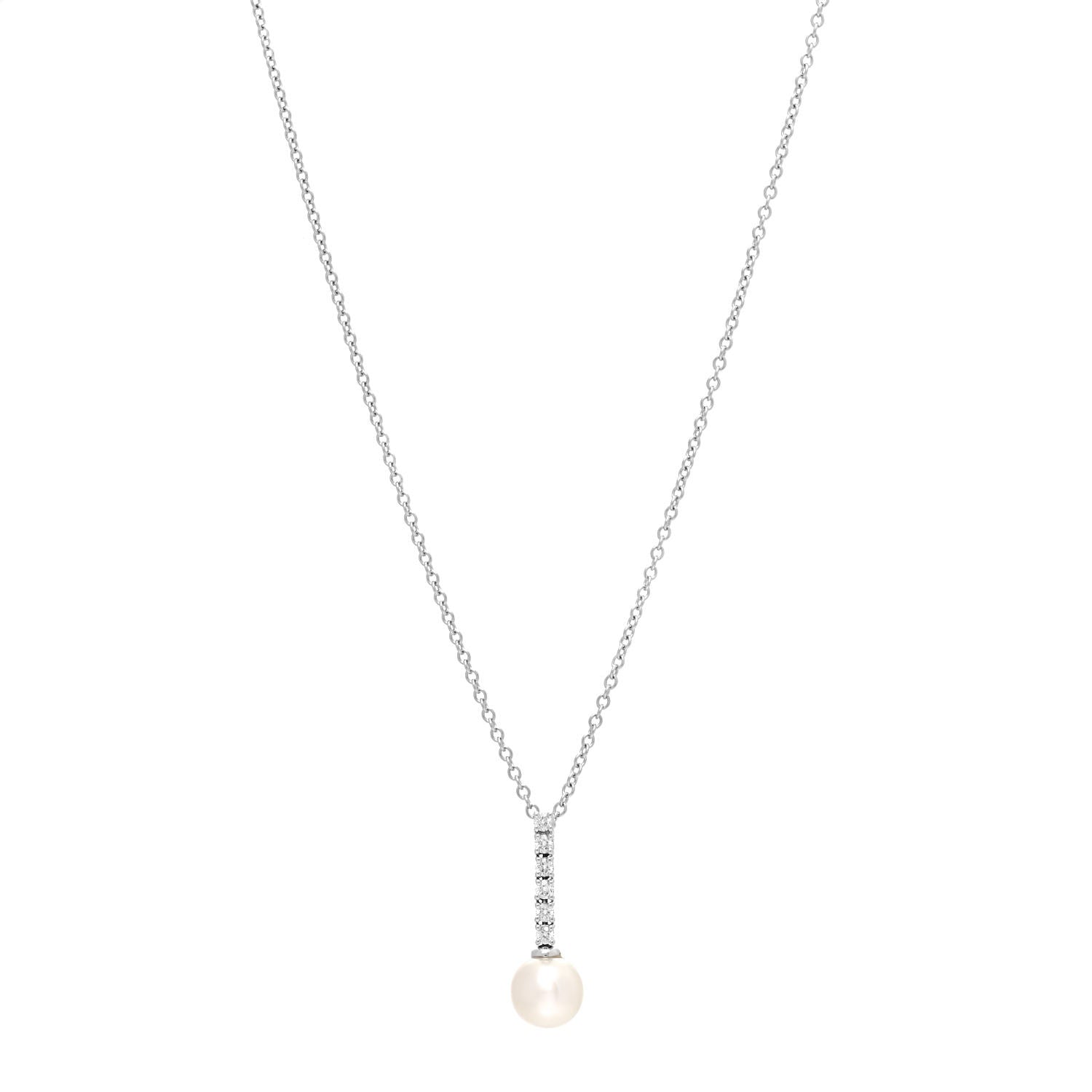 Mikimoto 18K White Gold Diamond Akoya Pearl 8-8.5mm Drop Pendant Necklace 1 of 5