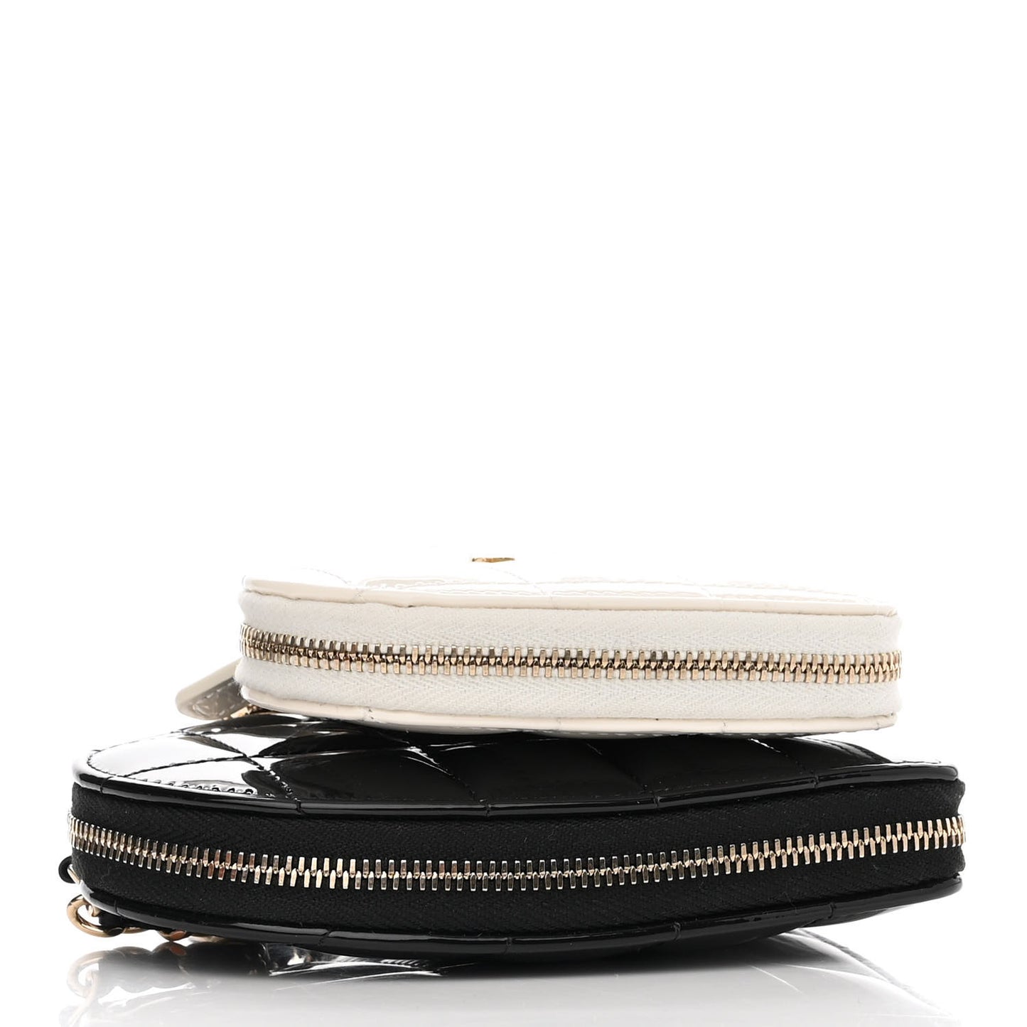 Patent Calfskin Resin Quilted CC Heart Clutch With Chain Black