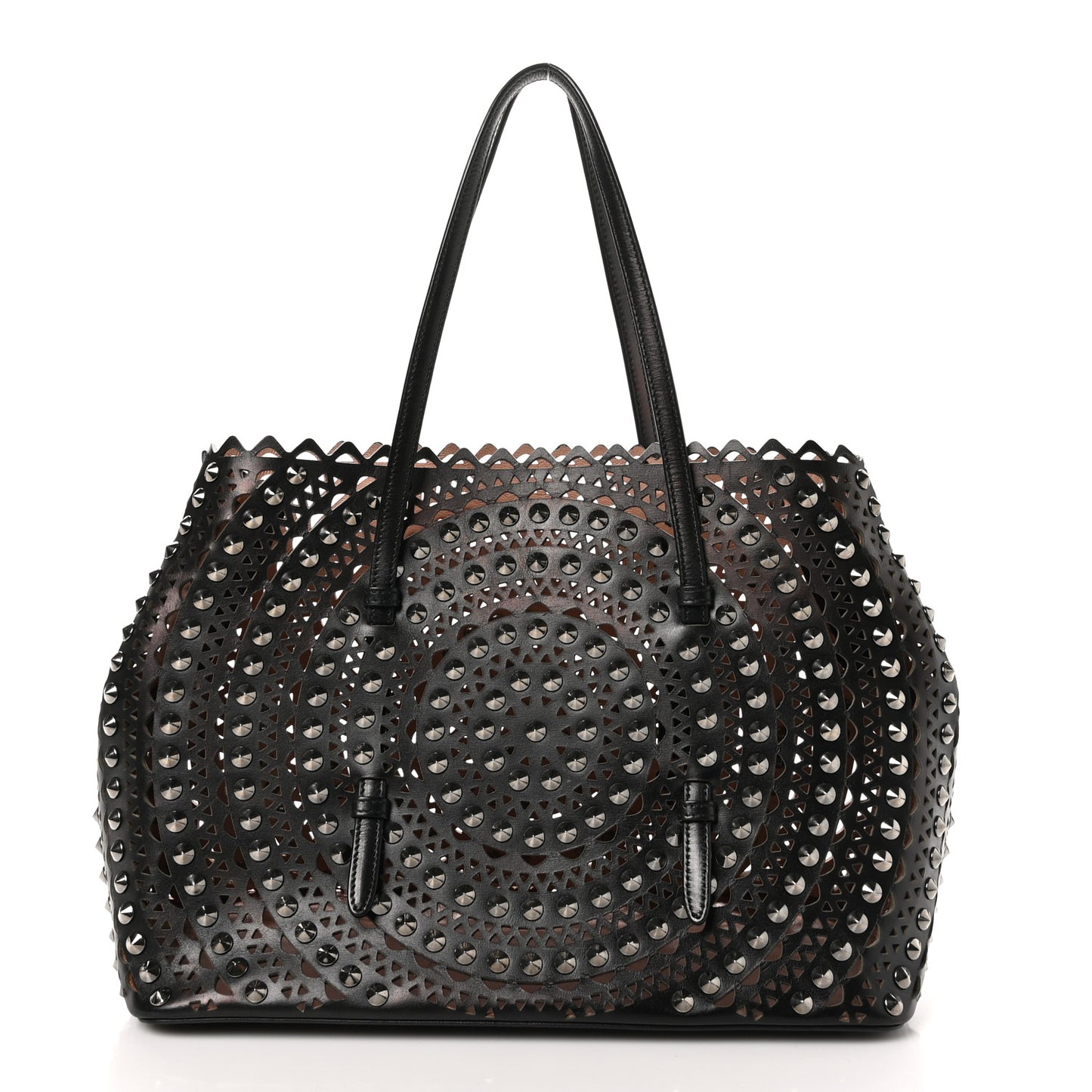 Calfskin Laser Cut Studded Mina 32 Tote Tote Black