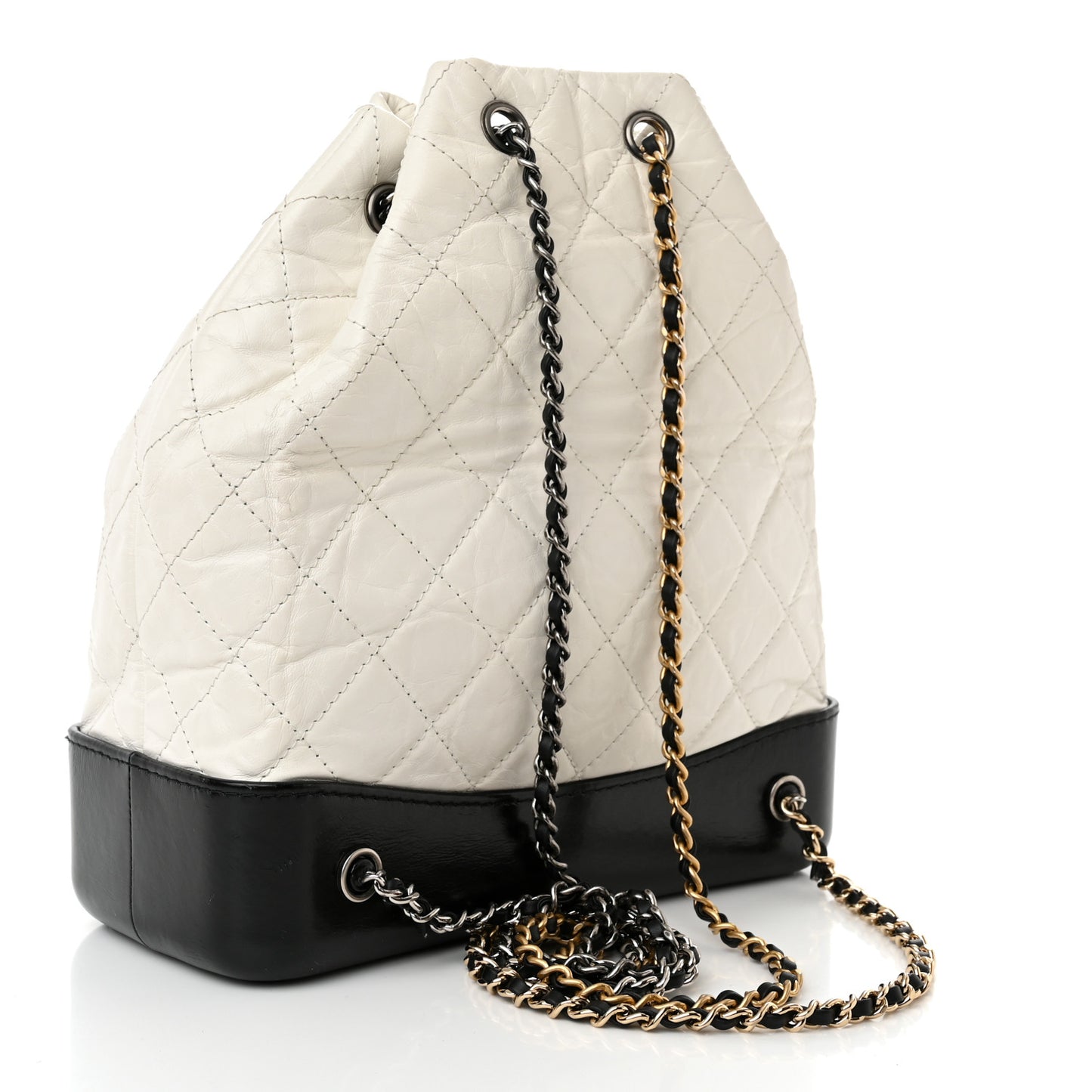 Aged Calfskin Quilted Gabrielle Backpack Black White