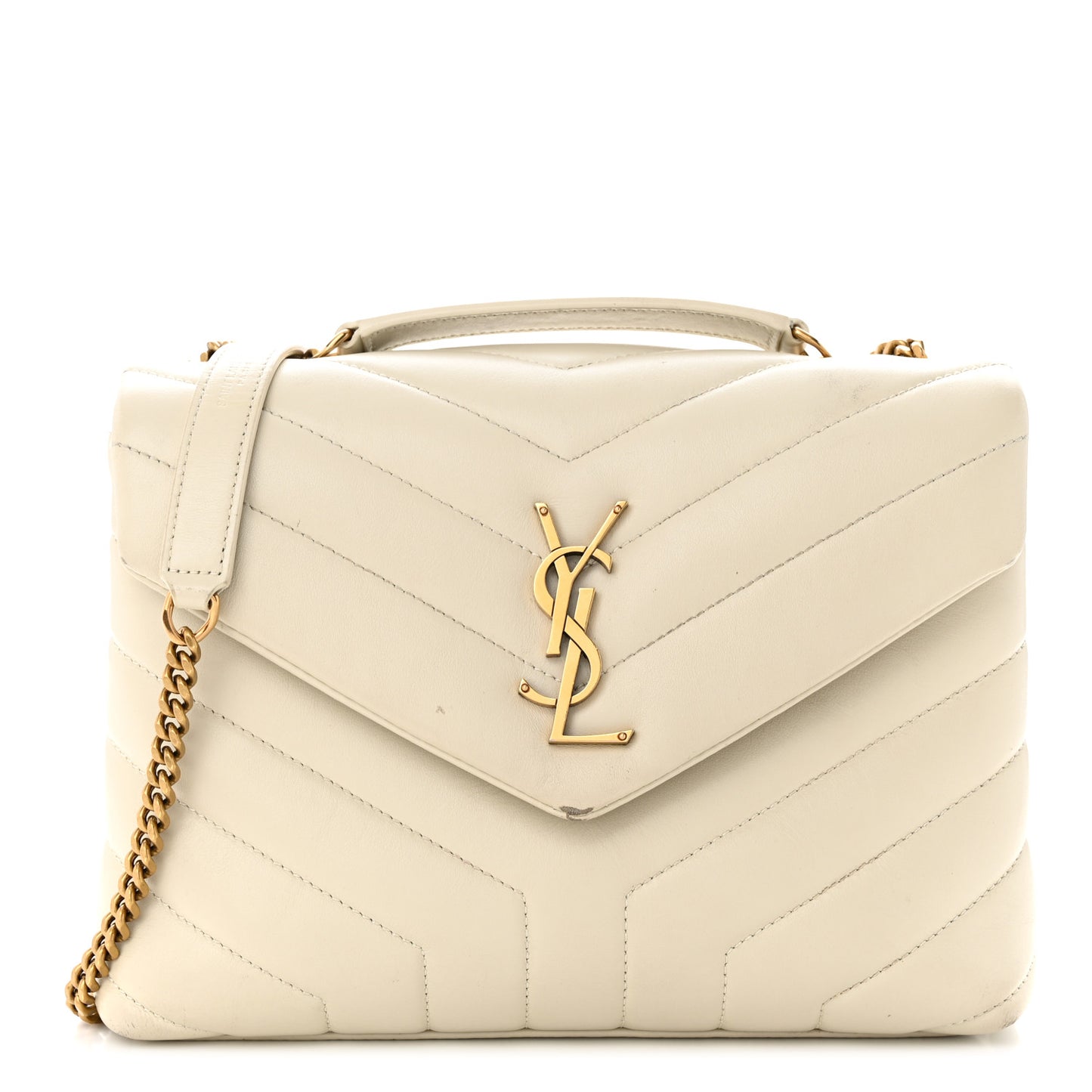 Calfskin Y Quilted Monogram Small Loulou Chain Satchel Blanc Vintage