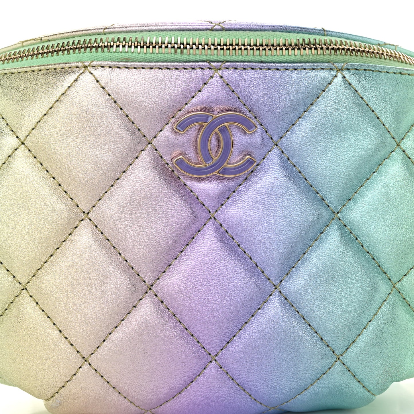 Gradient Metallic Lambskin Quilted Walking Mood Waist Bag Fanny Pack Pink Purple Green