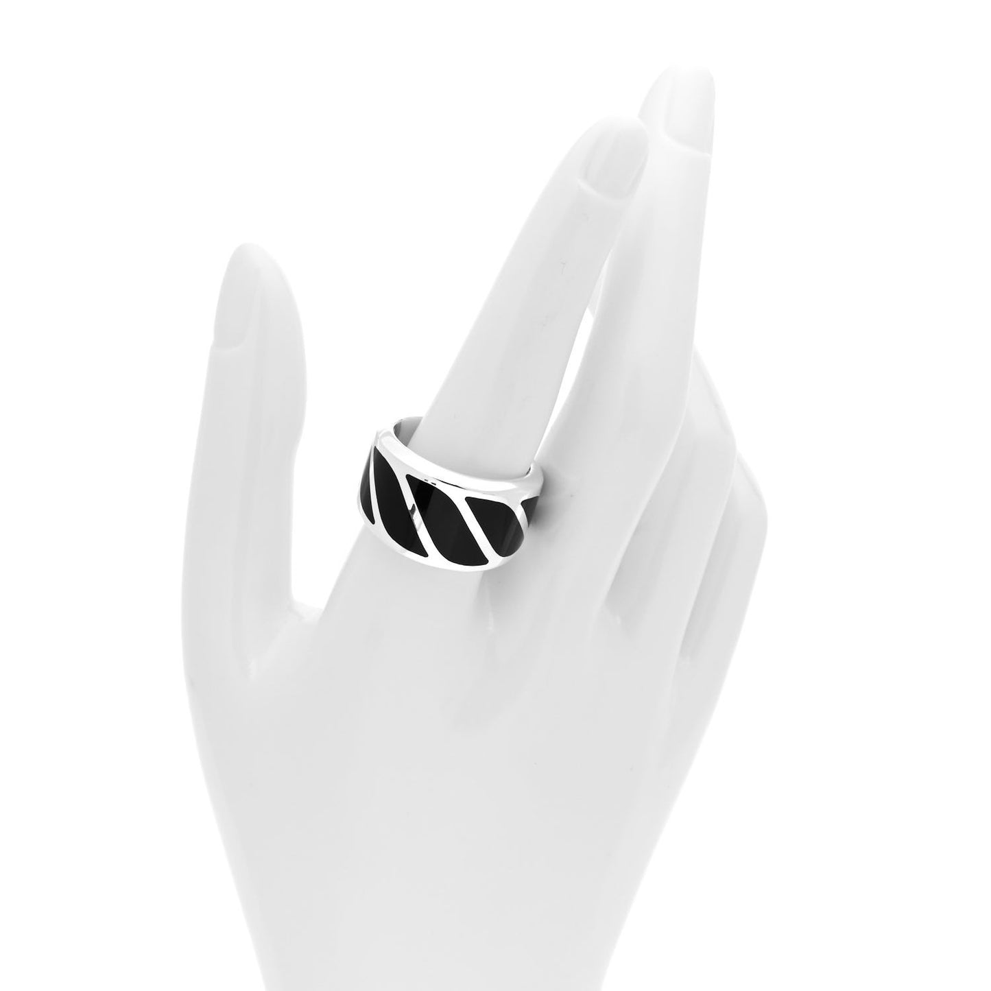 Sterling Silver Black Onyx 16mm Graphic Cable Band Ring 63 10.25