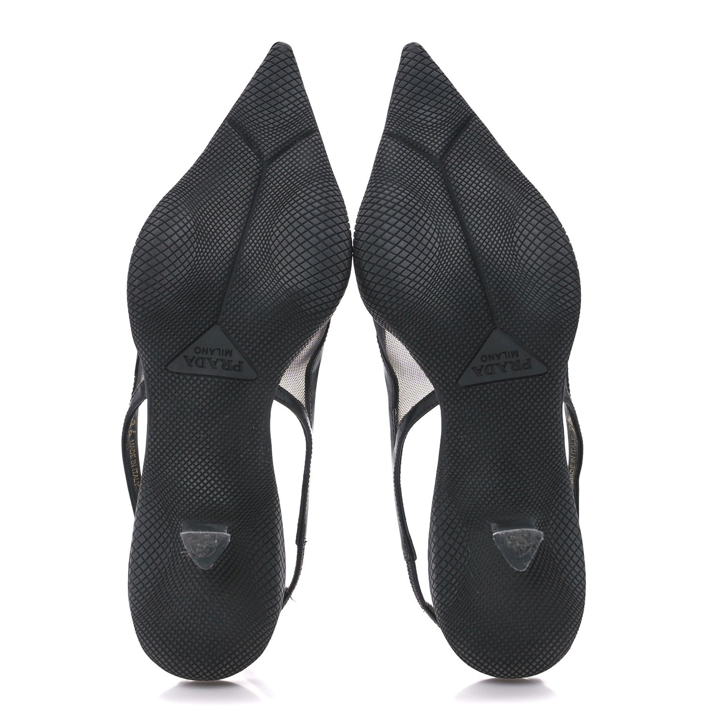 Mesh Nappa Triangle Logo Pointed Toe 45mm Slingback Pumps 36 Black