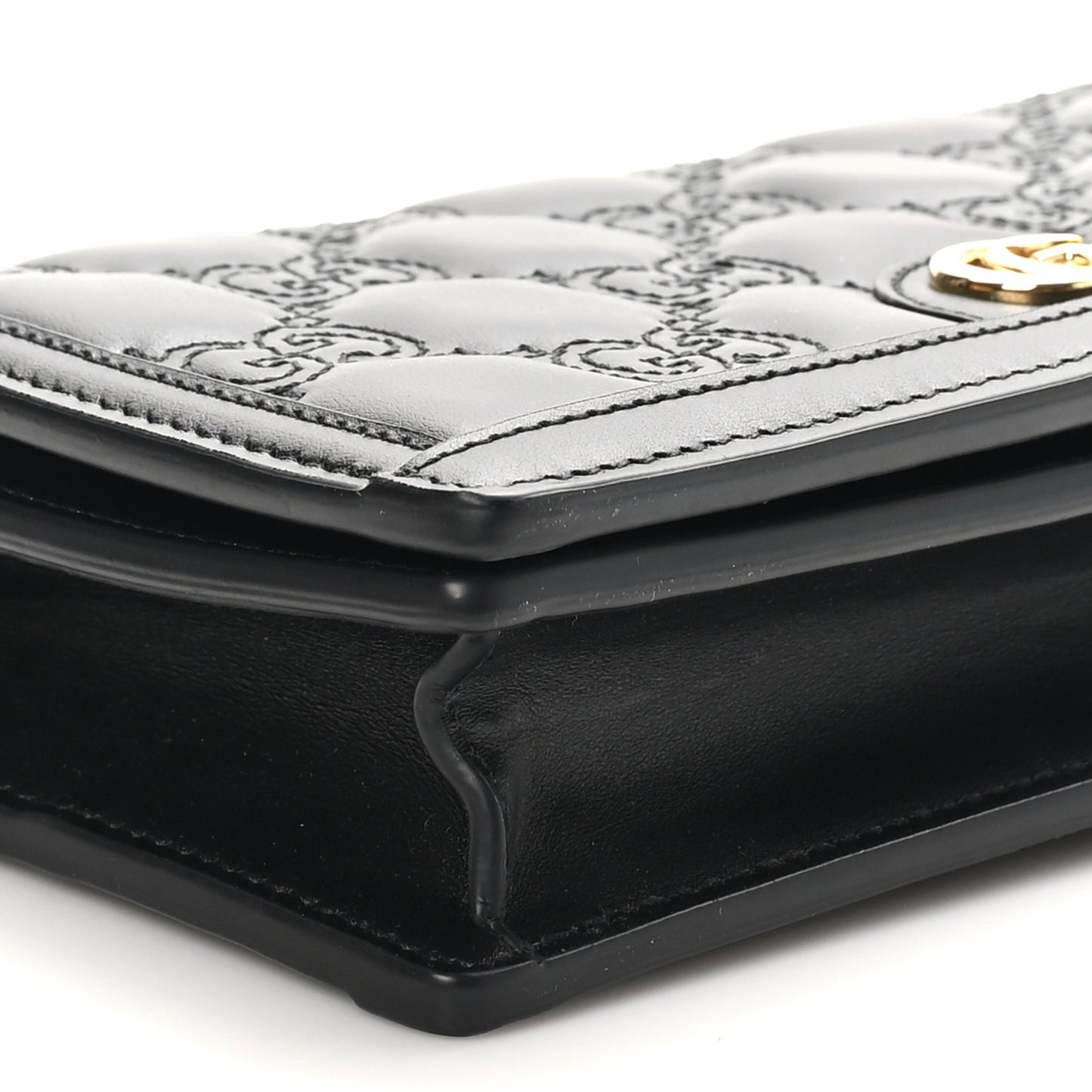 Calfskin GG Matelasse Chain Wallet Black