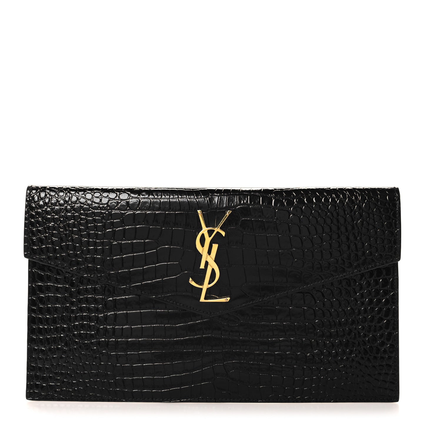 Calfskin Crocodile Embossed Uptown Monogram Pouch Black