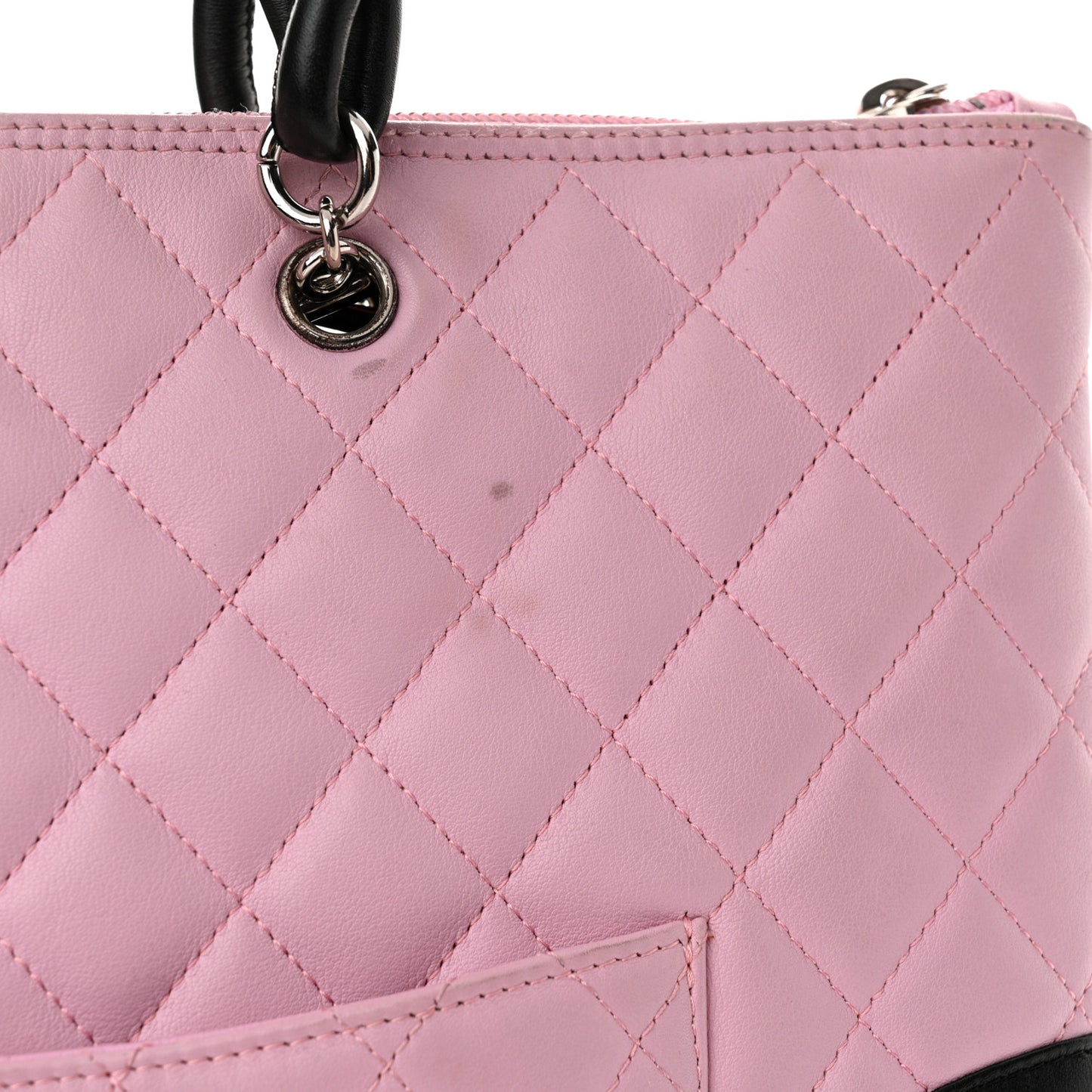 Calfskin Quilted Cambon Flat Tote Pink Black