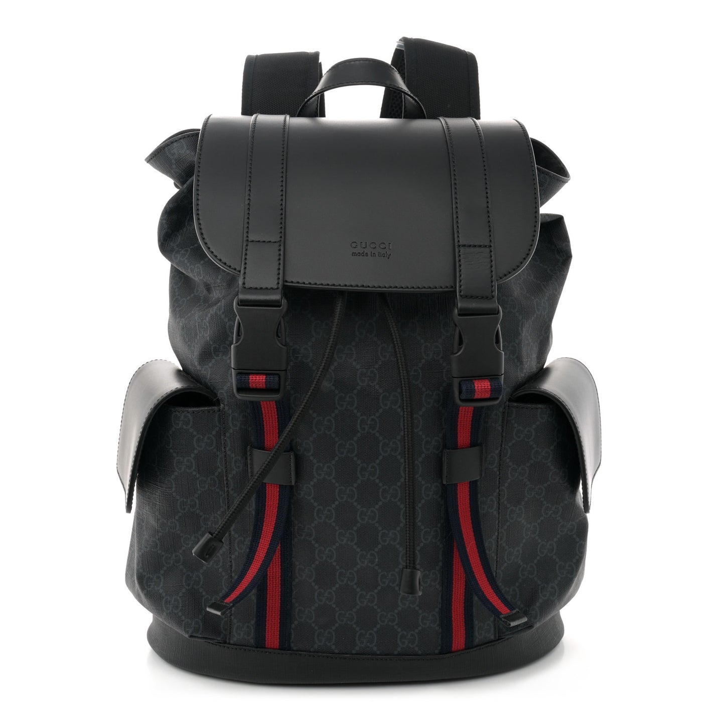 Soft GG Supreme Monogram Calfskin Web Double Buckle Backpack Black