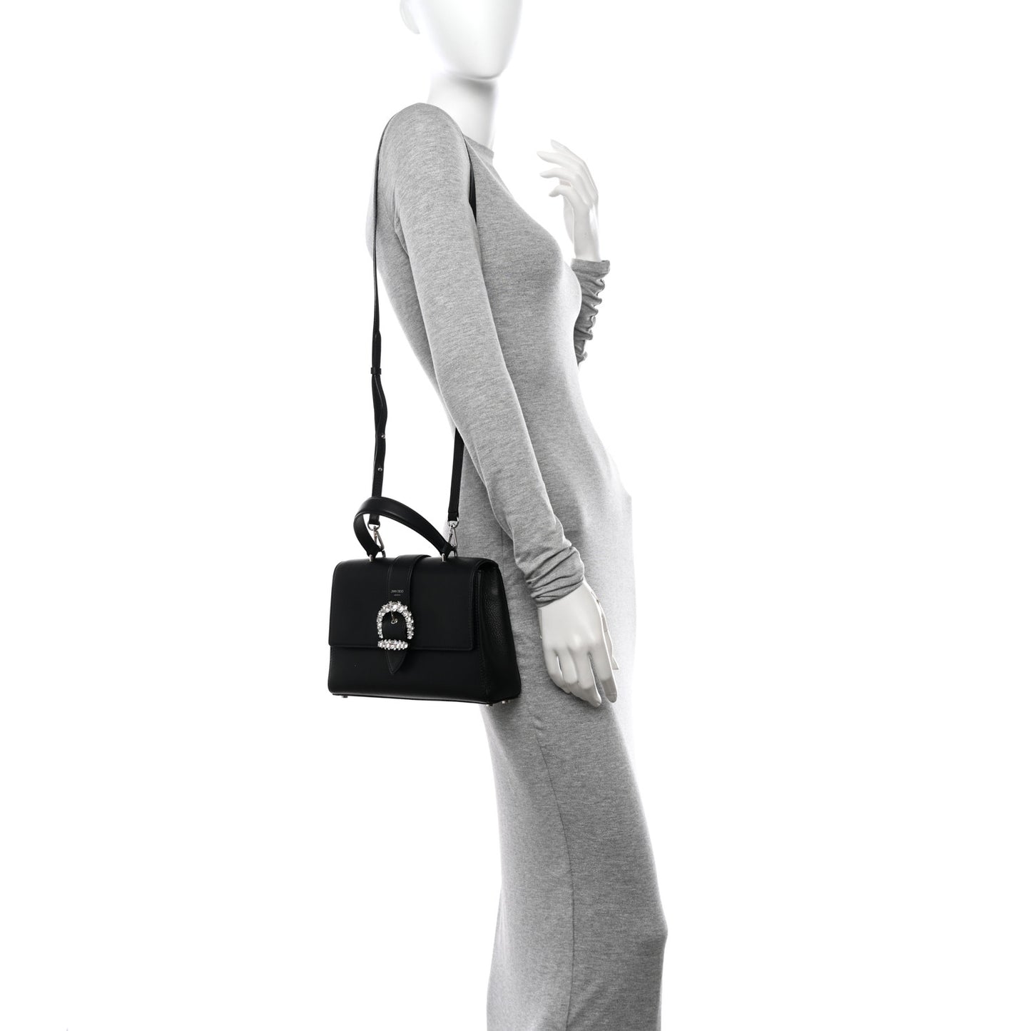 Calfskin Crystal Medium Cheri Top Handle Bag Black