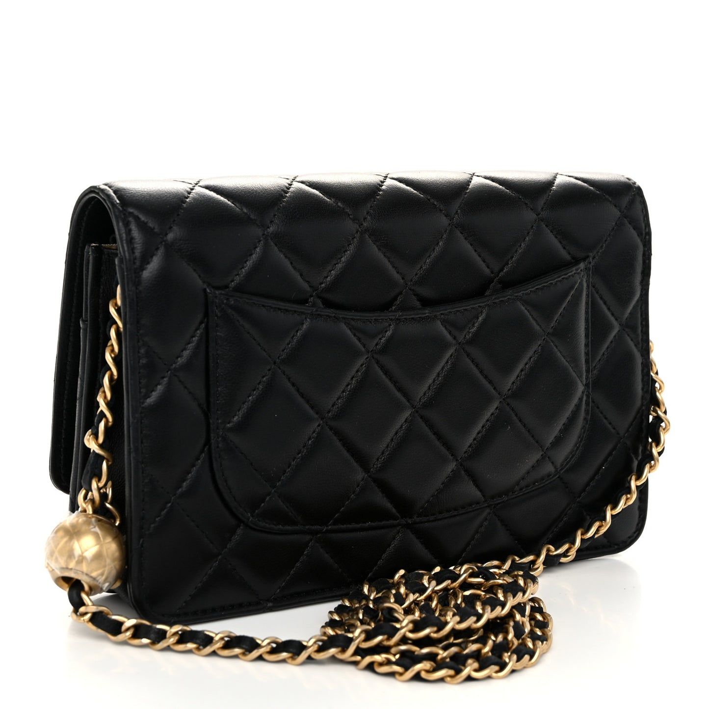 Lambskin Quilted CC Pearl Crush Wallet on Chain WOC Black