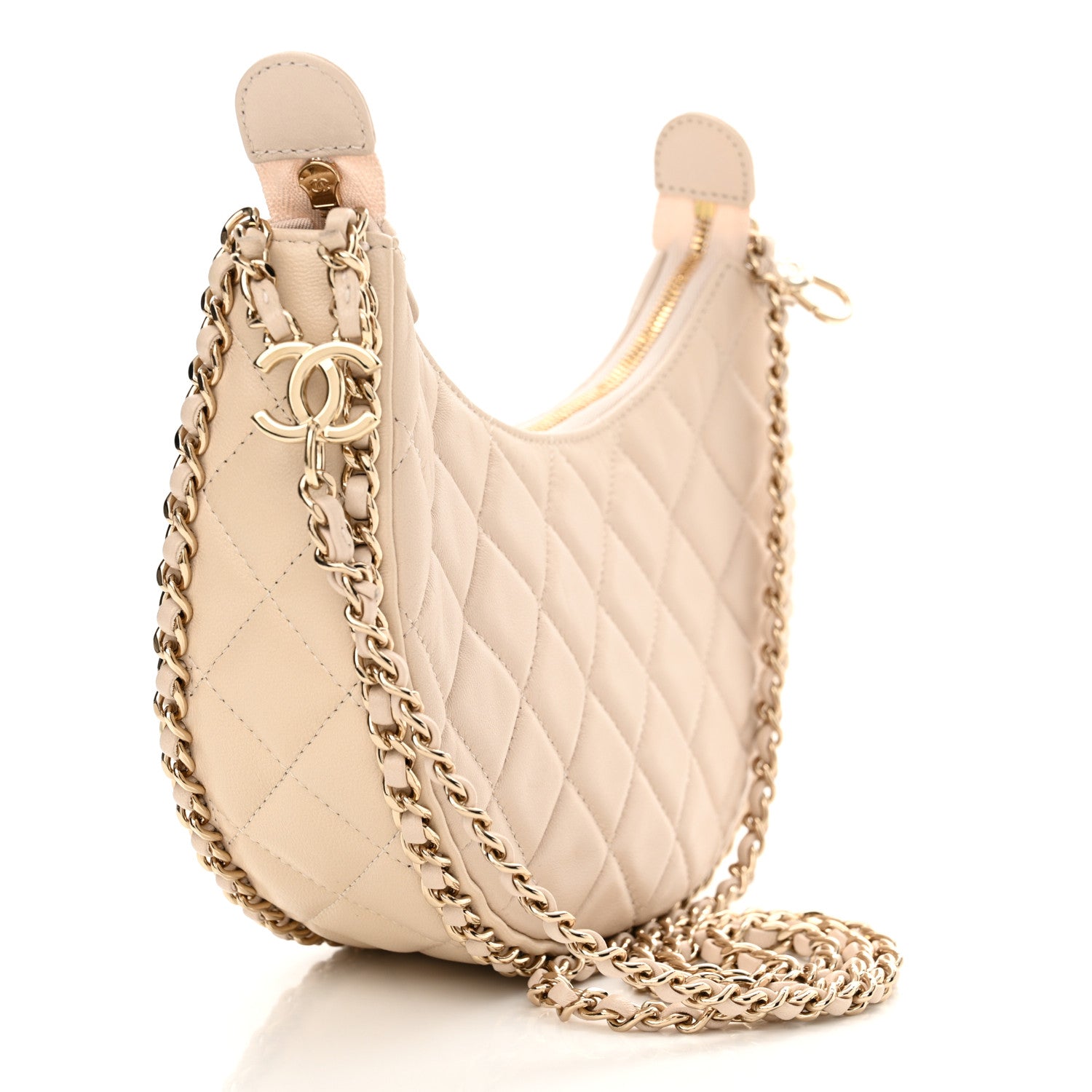 Chanel Lambskin Quilted Small Hobo Bag Light Beige 3 of 11