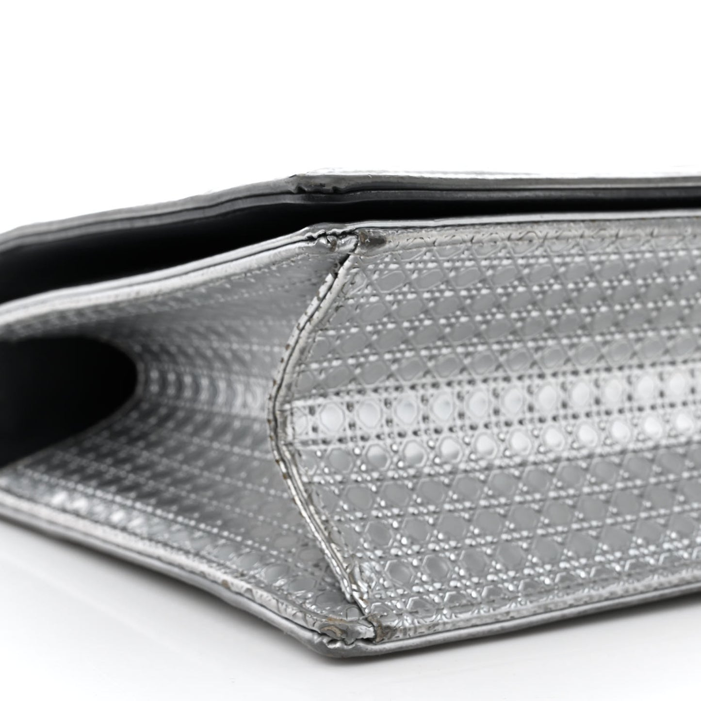 Metallic Patent Micro-Cannage Medium Diorama Flap Bag Silver