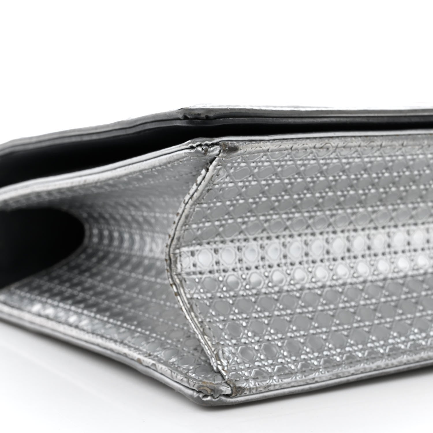 Christian Dior Metallic Patent Micro-Cannage Medium Diorama Flap Bag Silver 10 of 15