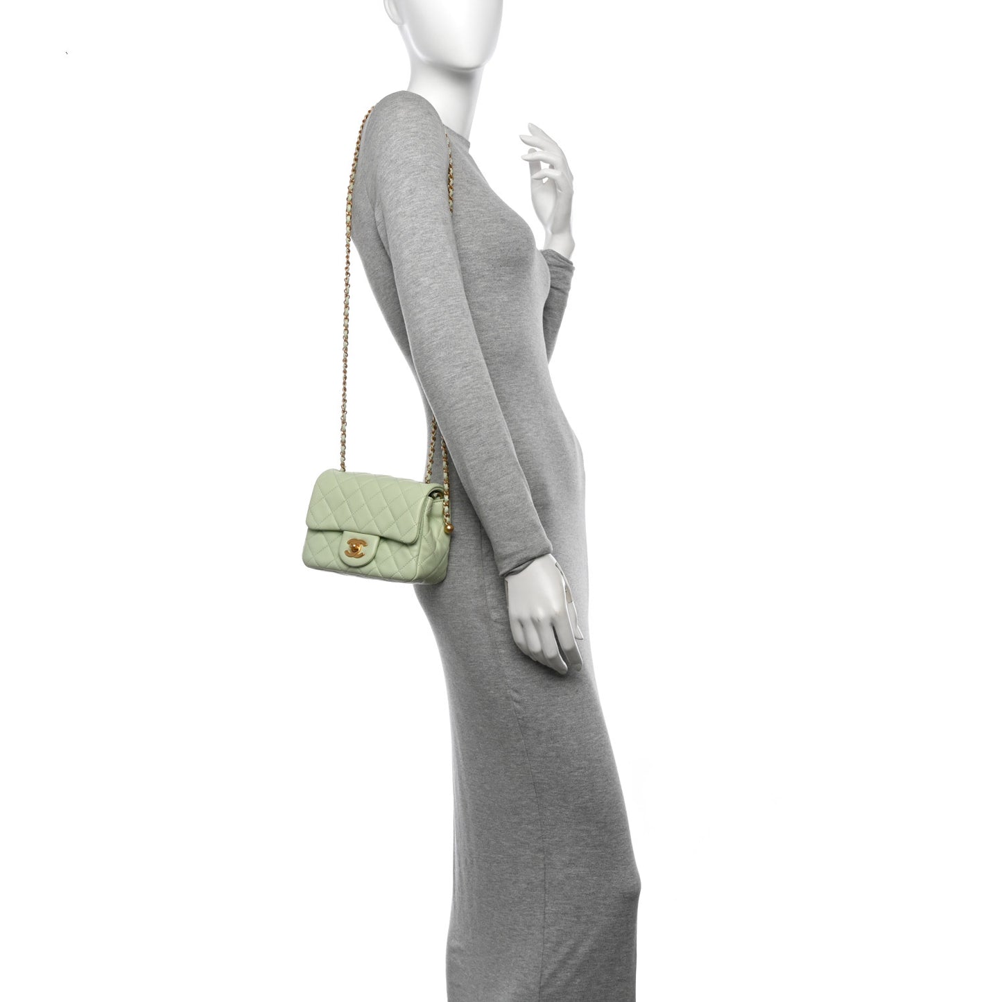 Lambskin Quilted Mini Pearl Crush Flap Light Green