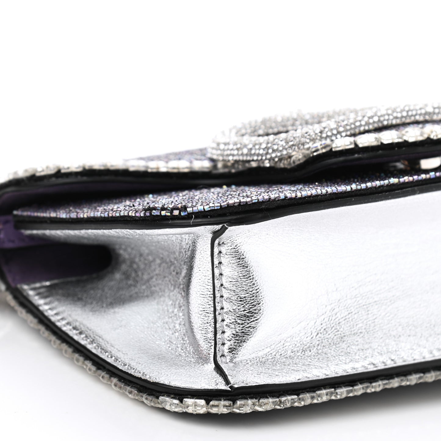 Swarovski Crystal Embroidered Vlogo Small Loco Shoulder Bag Crystal Lilac Silver