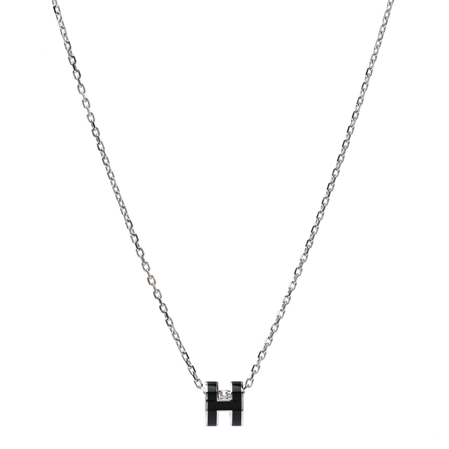 Lacquered Palladium Mini Pop H Pendant Necklace Black