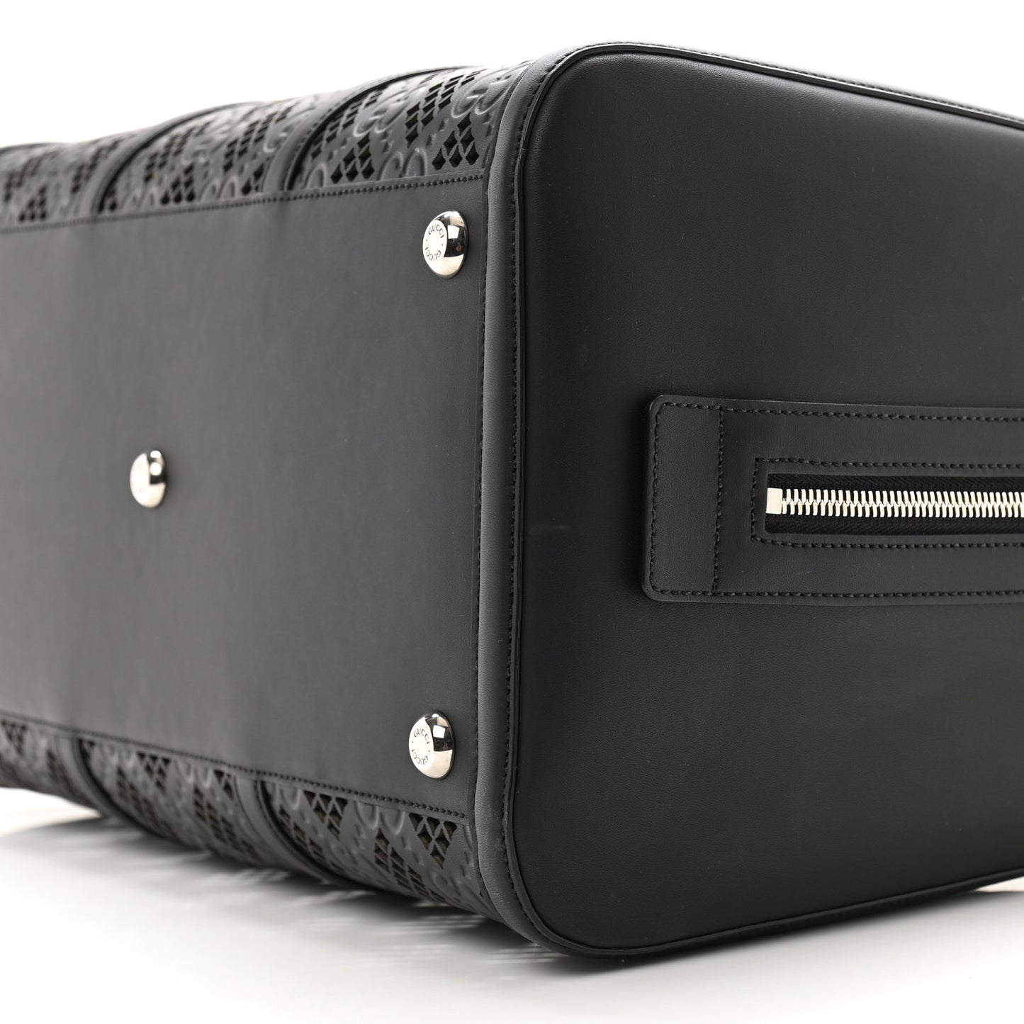 Calfskin Cut Out GG Embossed Medium Duffle Bag Black