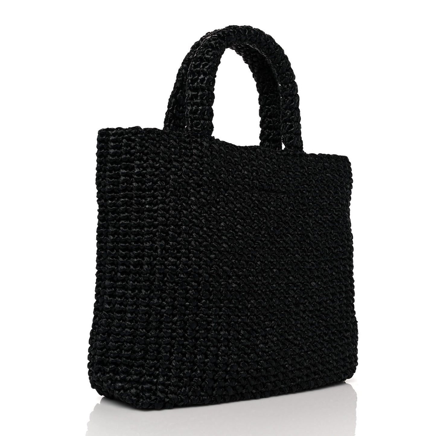 Yarn Raffia Effect Crochet Small Logo Tote Black