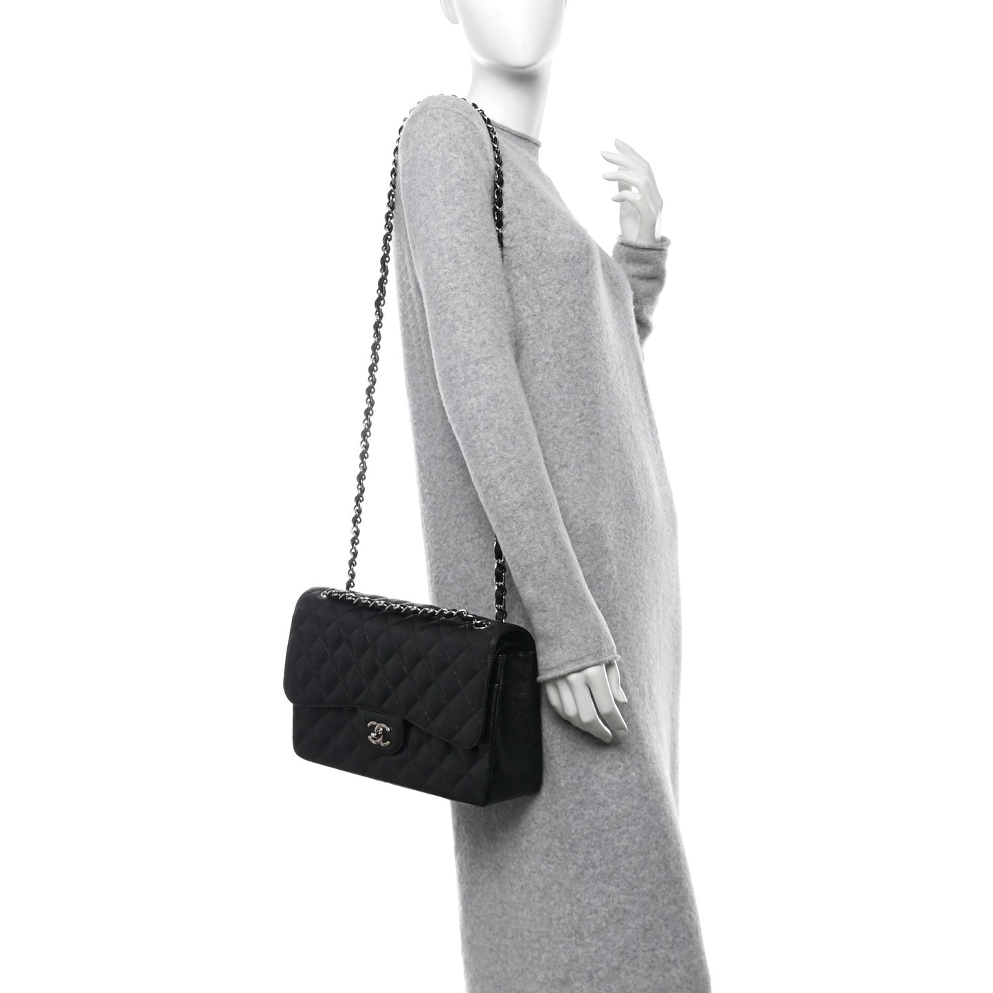 Caviar Quilted Jumbo Double Flap Black