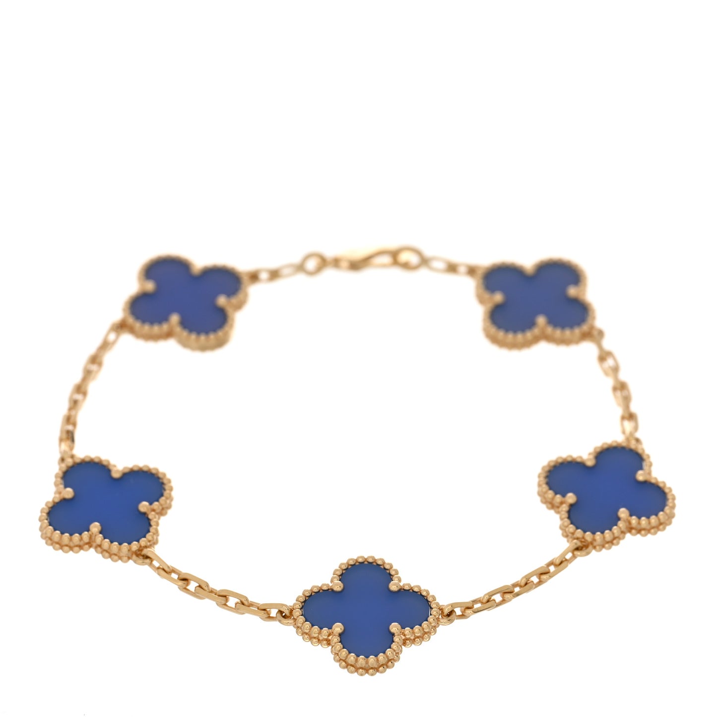 18K Yellow Gold Blue Agate 5 Motifs Vintage Alhambra Bracelet