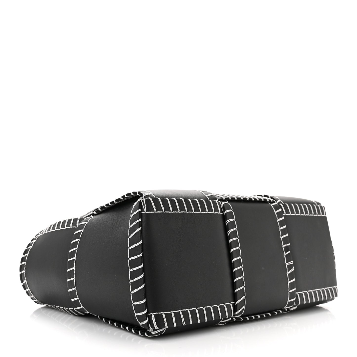 Nappa Maxi Intrecciato Overlock Stitched Small Arco Tote Black Silver