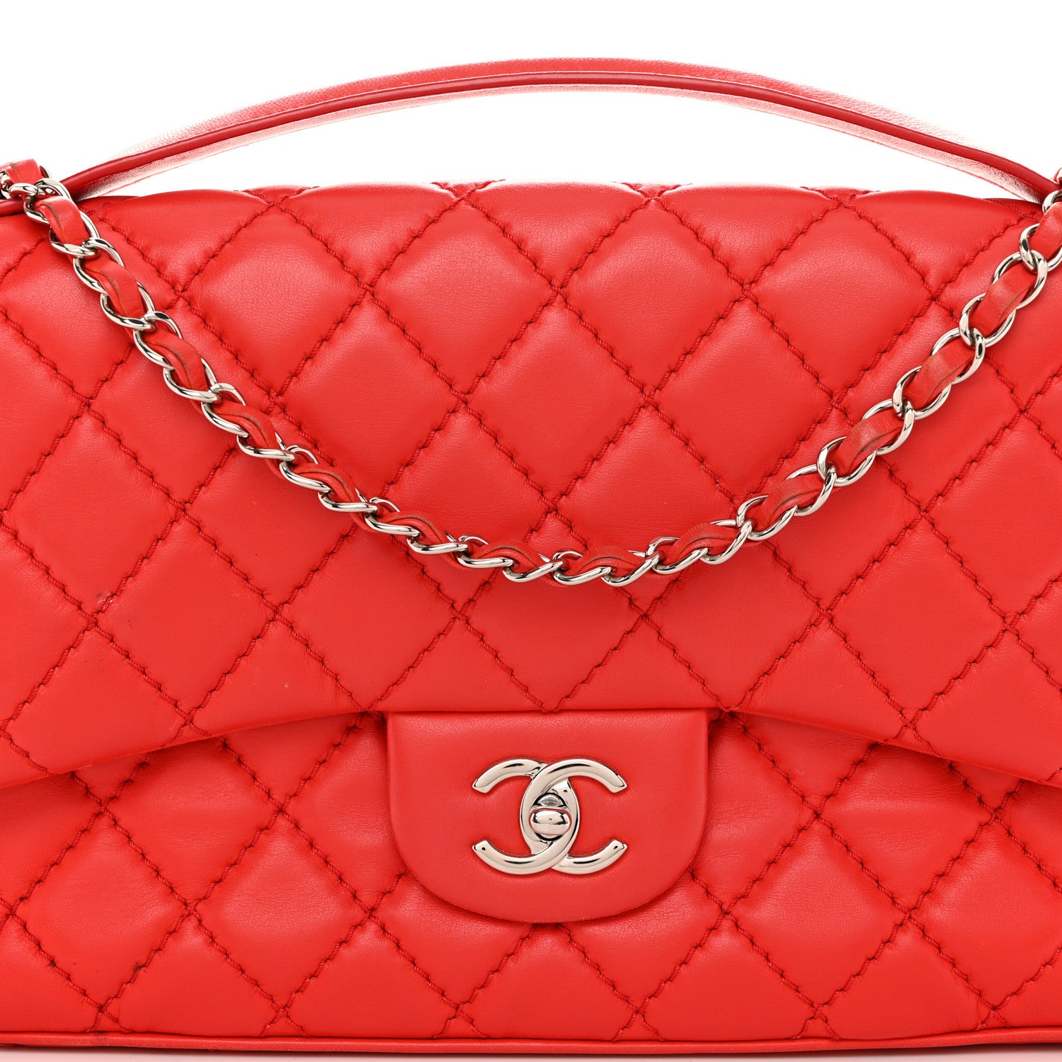 Chanel Lambskin Quilted Easy Carry Jumbo Flap Red 7 of 10