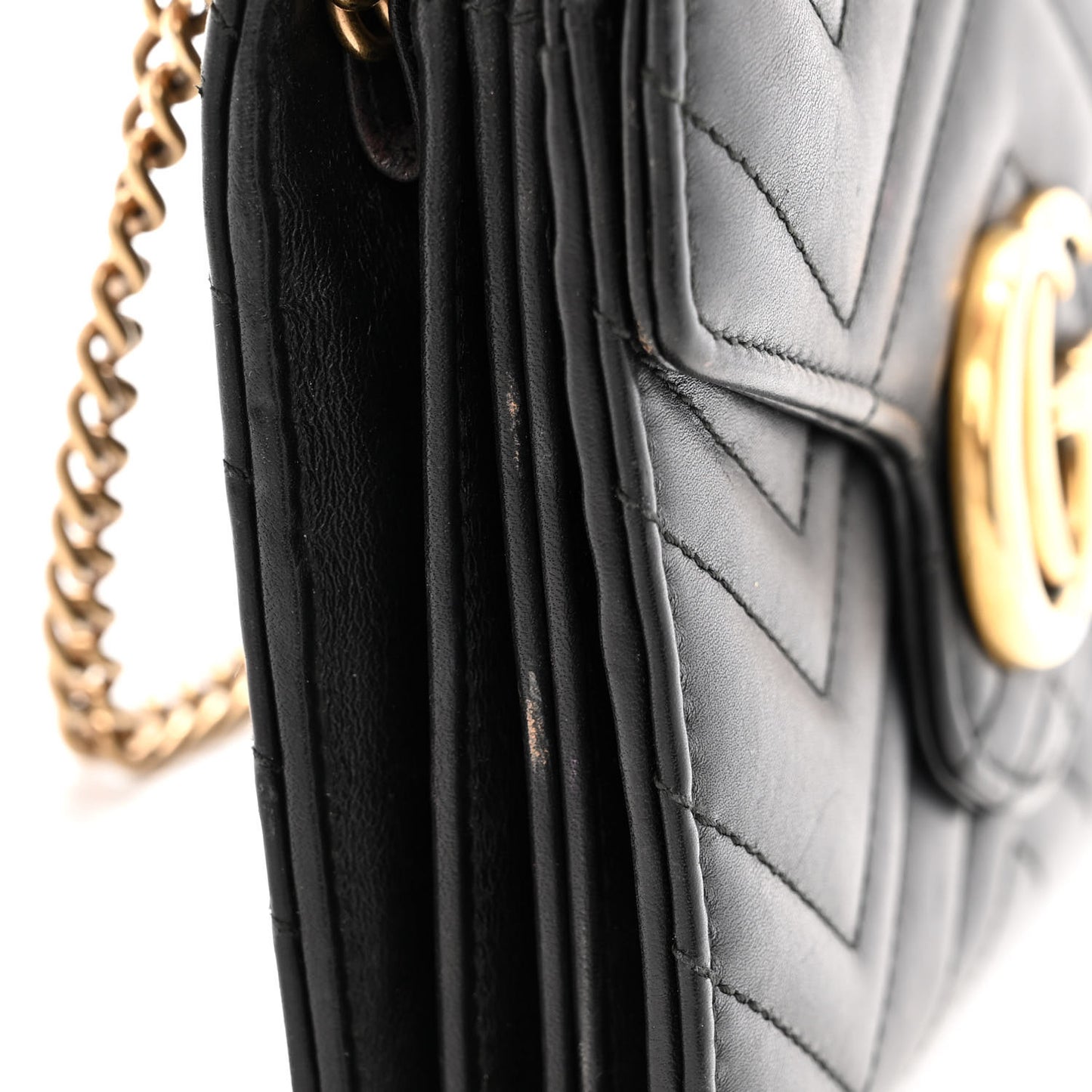 Calfskin Matelasse GG Marmont Chain Wallet Black