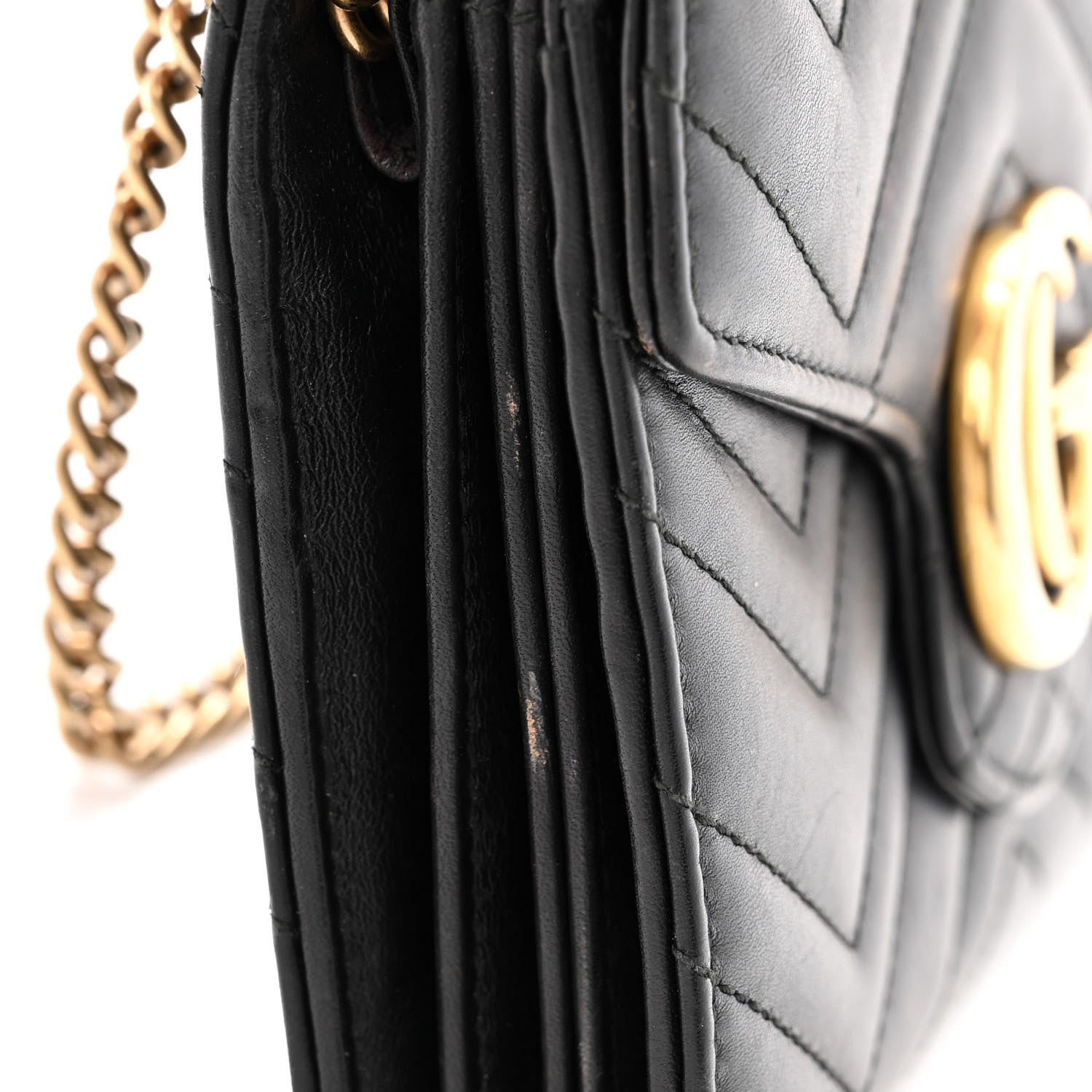 Gucci Calfskin Matelasse GG Marmont Chain Wallet Black 13 of 22